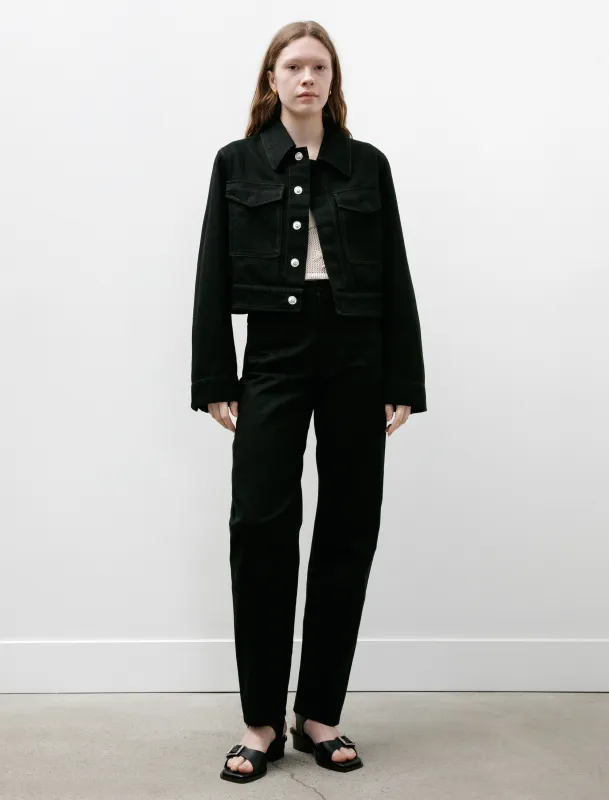 Two Pocket Cropped Jacket Black Denim made by SHOP NEIGHBOR