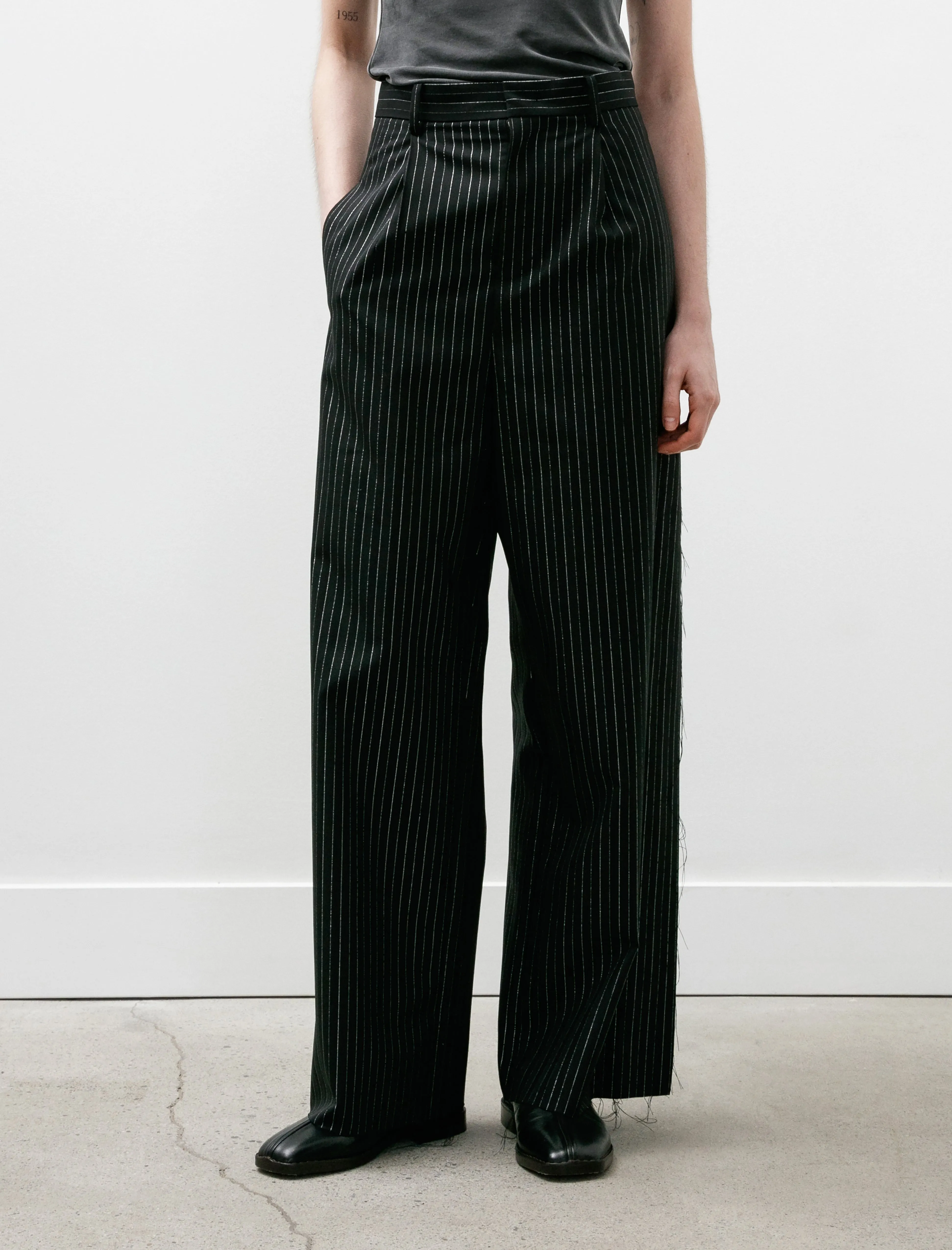 Pinstriped Glitter Trousers Black sold by SHOP NEIGHBOR