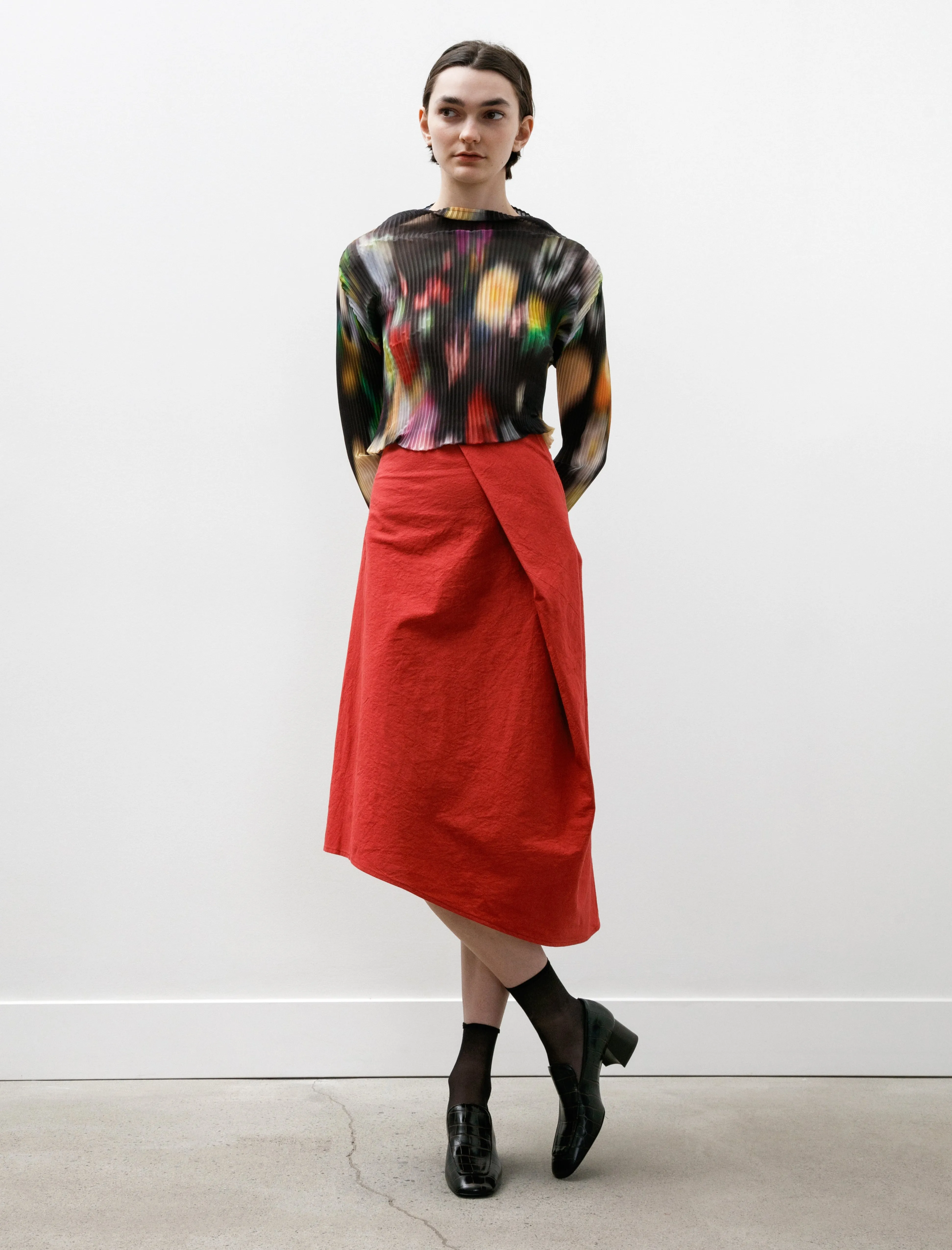 Pleated Drape Skirt Cotton Hemp Red sold by SHOP NEIGHBOR