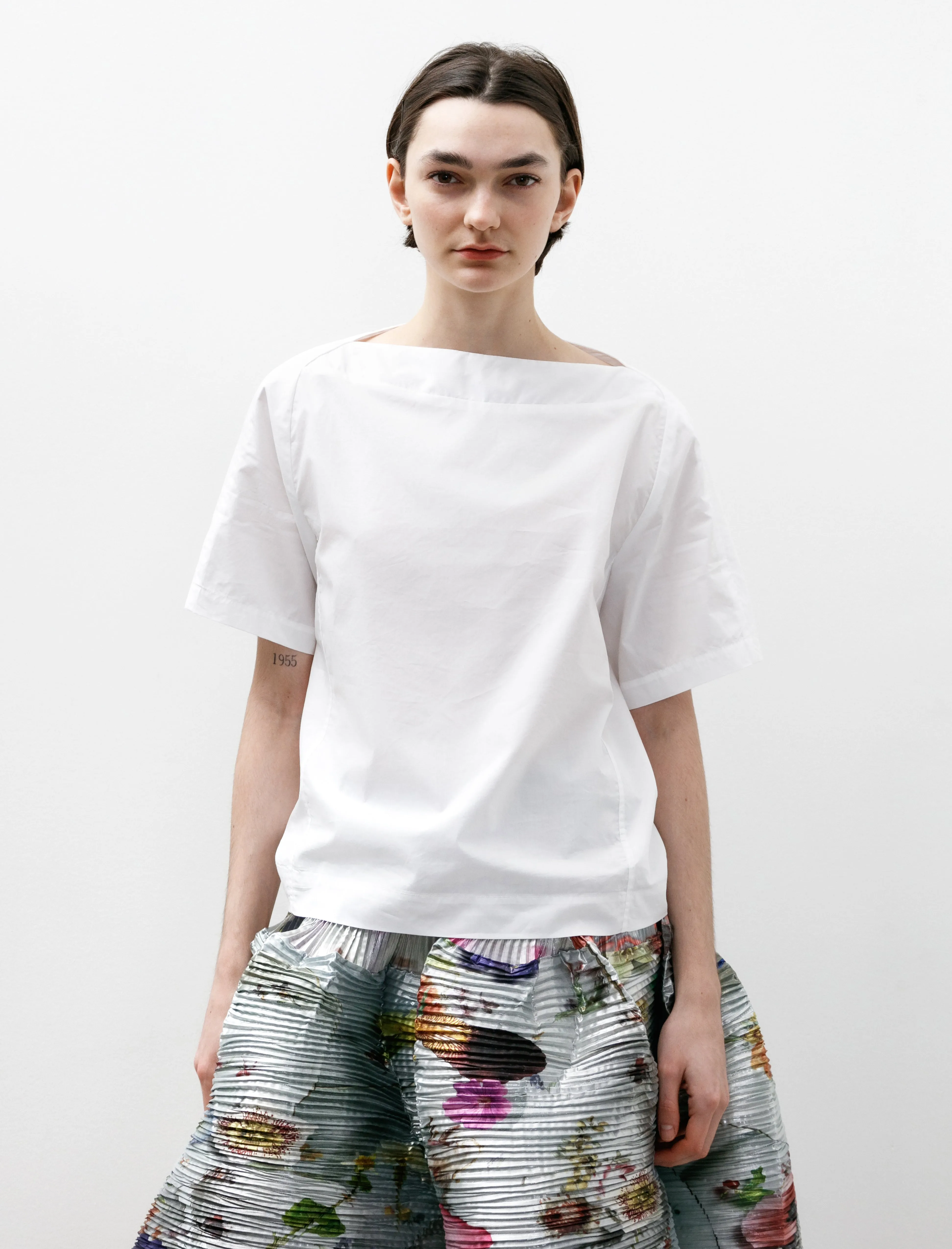 Boat Neck T-Shirt Cotton Poplin White sold by SHOP NEIGHBOR