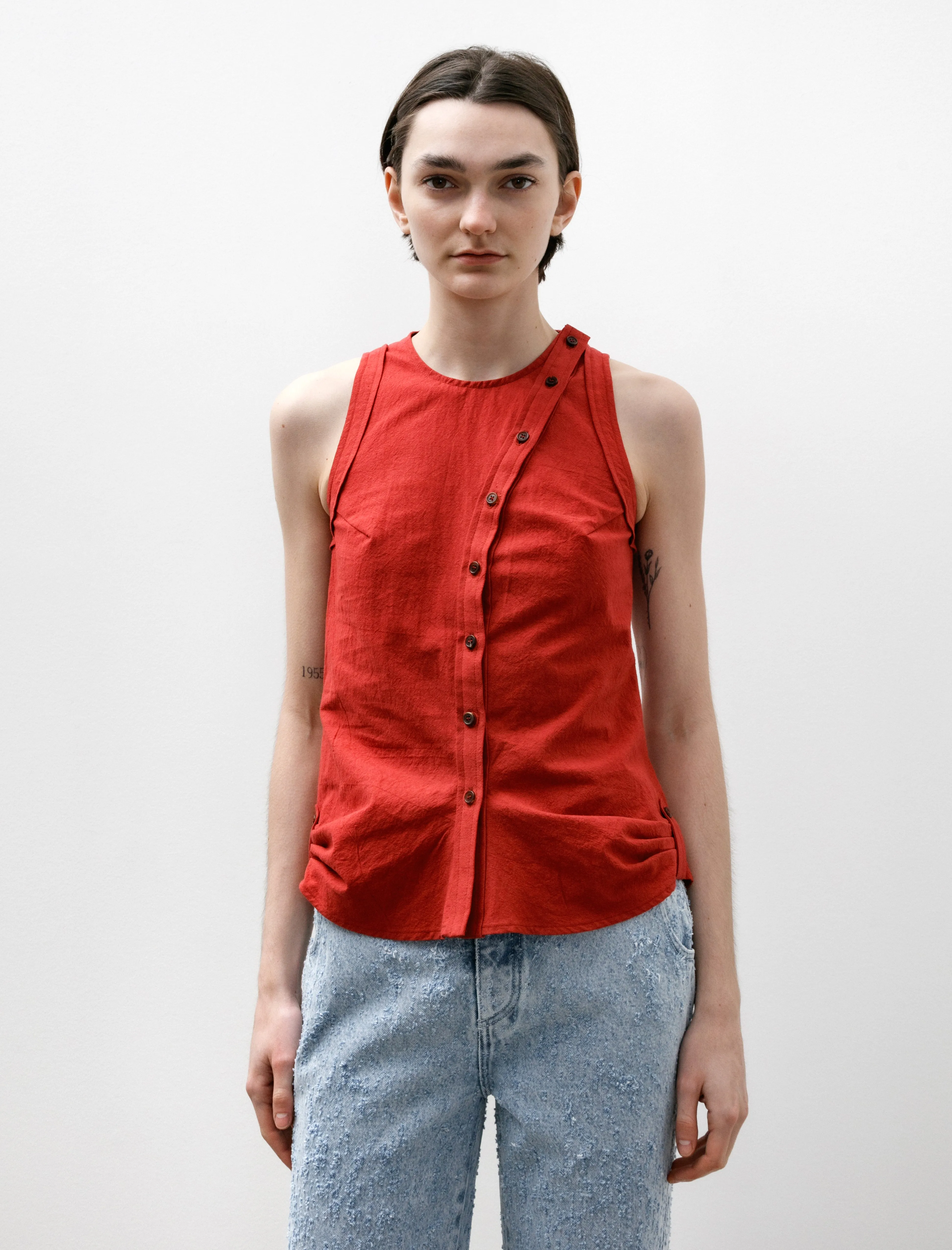 Button Up Tank Cotton Hemp Red sold by SHOP NEIGHBOR