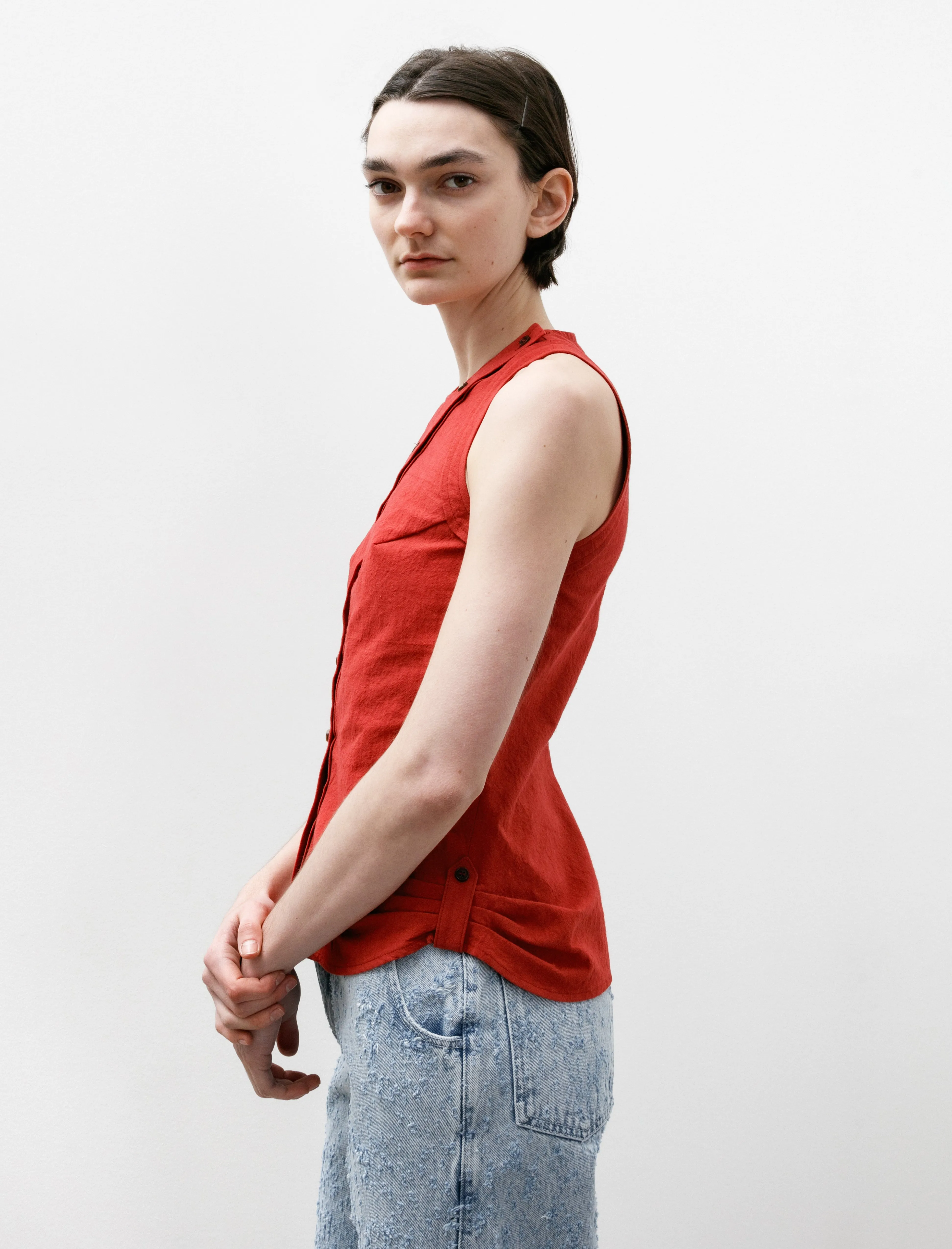 Button Up Tank Cotton Hemp Red sold by SHOP NEIGHBOR product image thumbnail 4