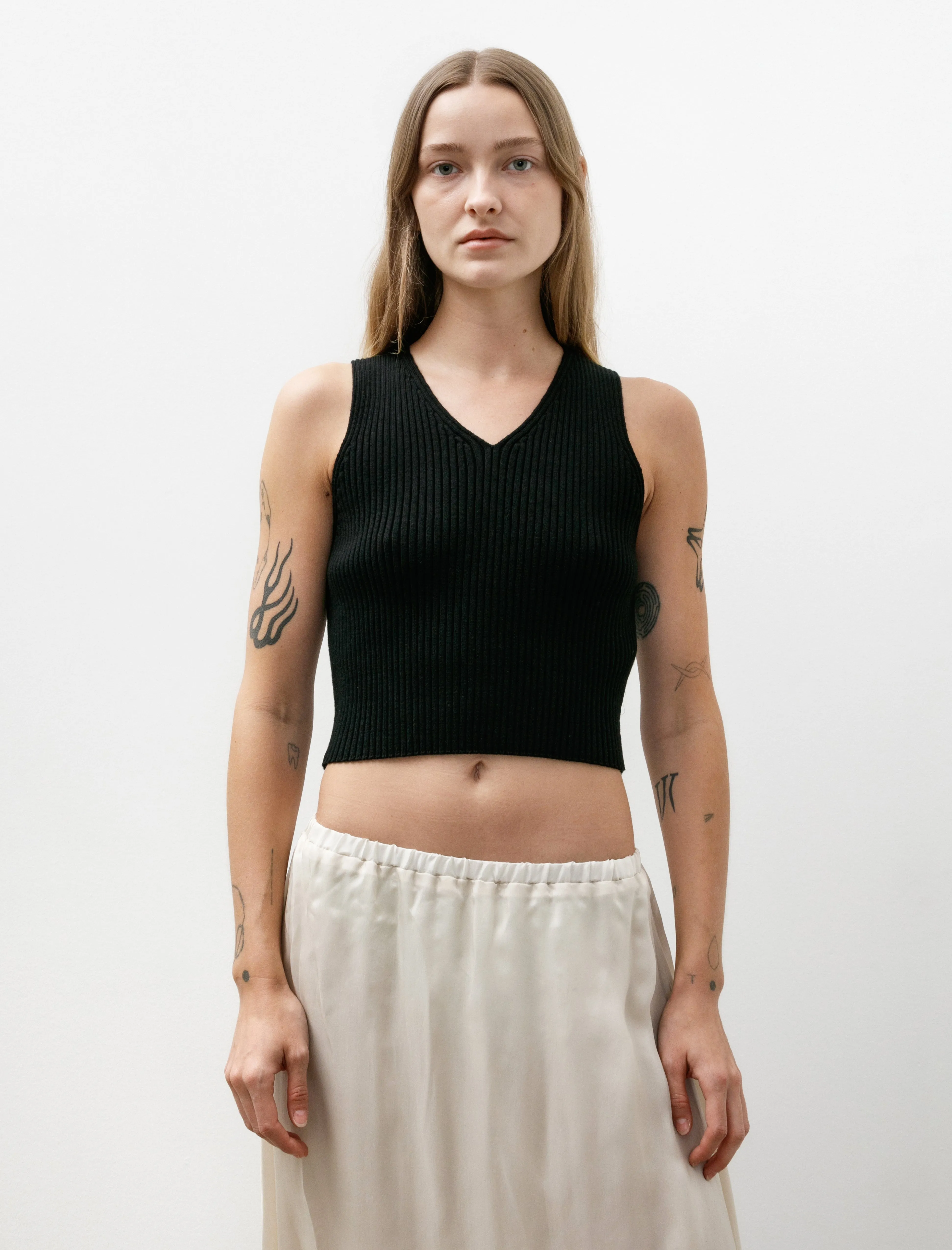 Cotton Silk Rib Knit V-Neck Vest Black sold by SHOP NEIGHBOR