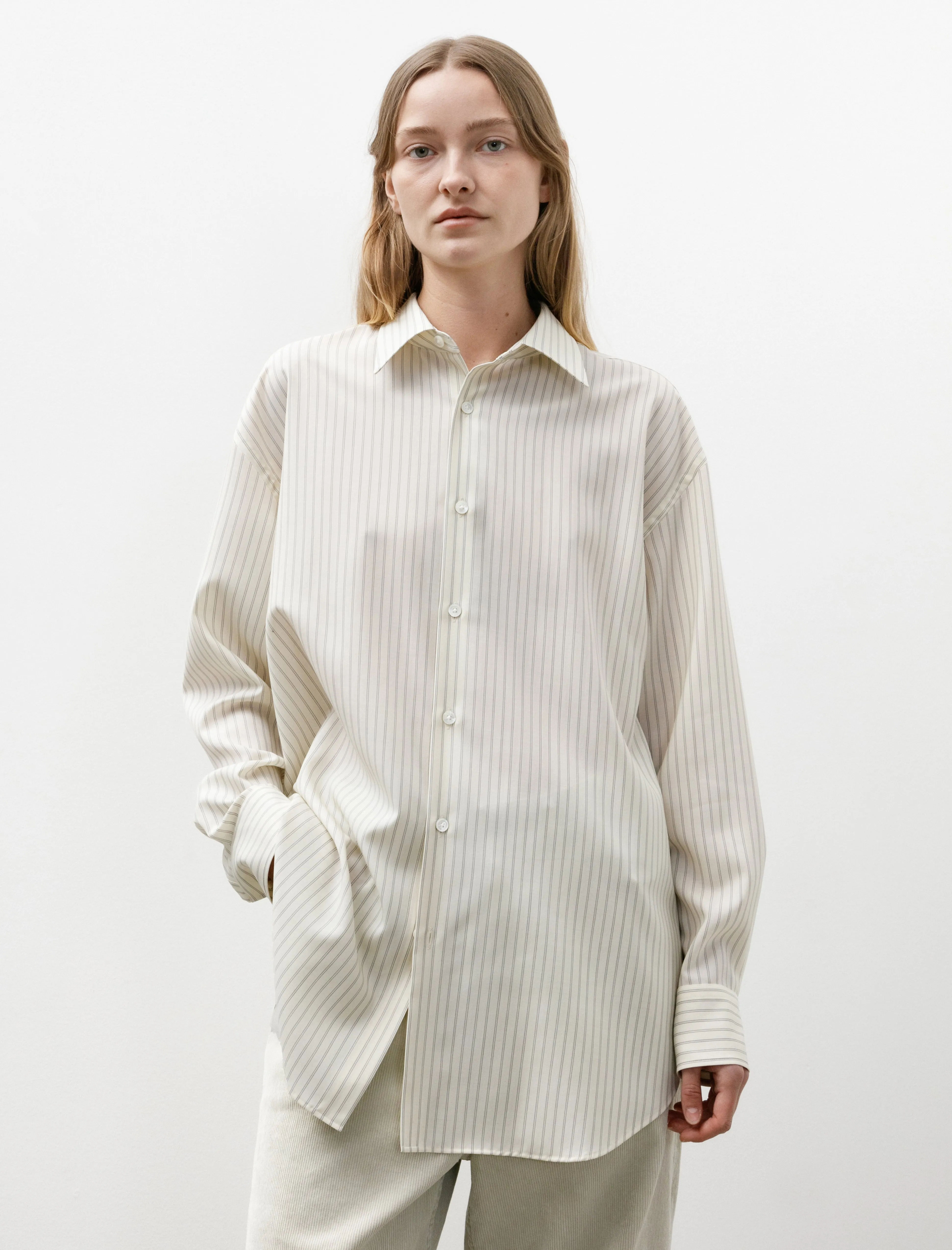 Super Fine Wool Shirt Ivory Stripe W sold by SHOP NEIGHBOR