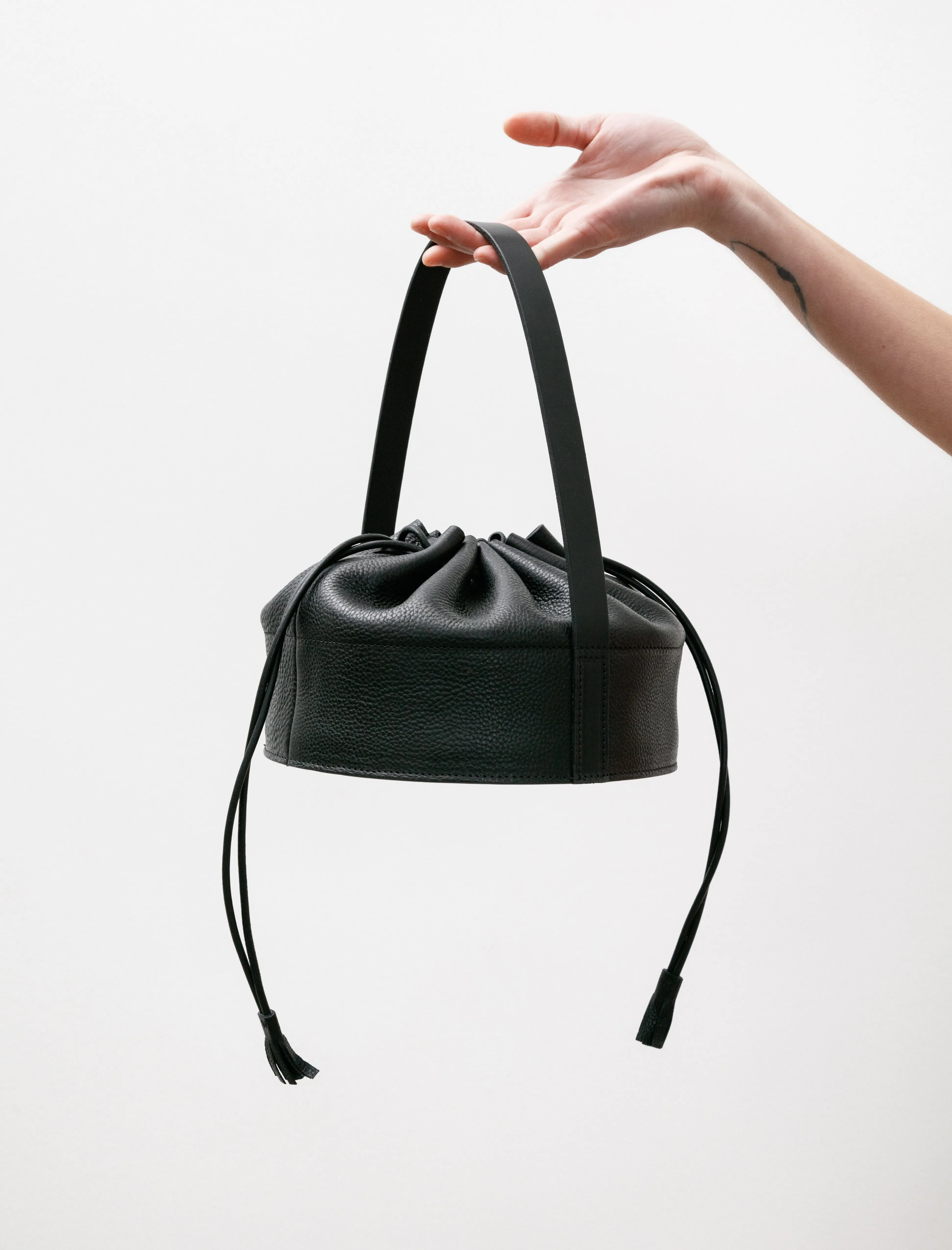 Leather Drawstring Collar Bag Black sold by SHOP NEIGHBOR