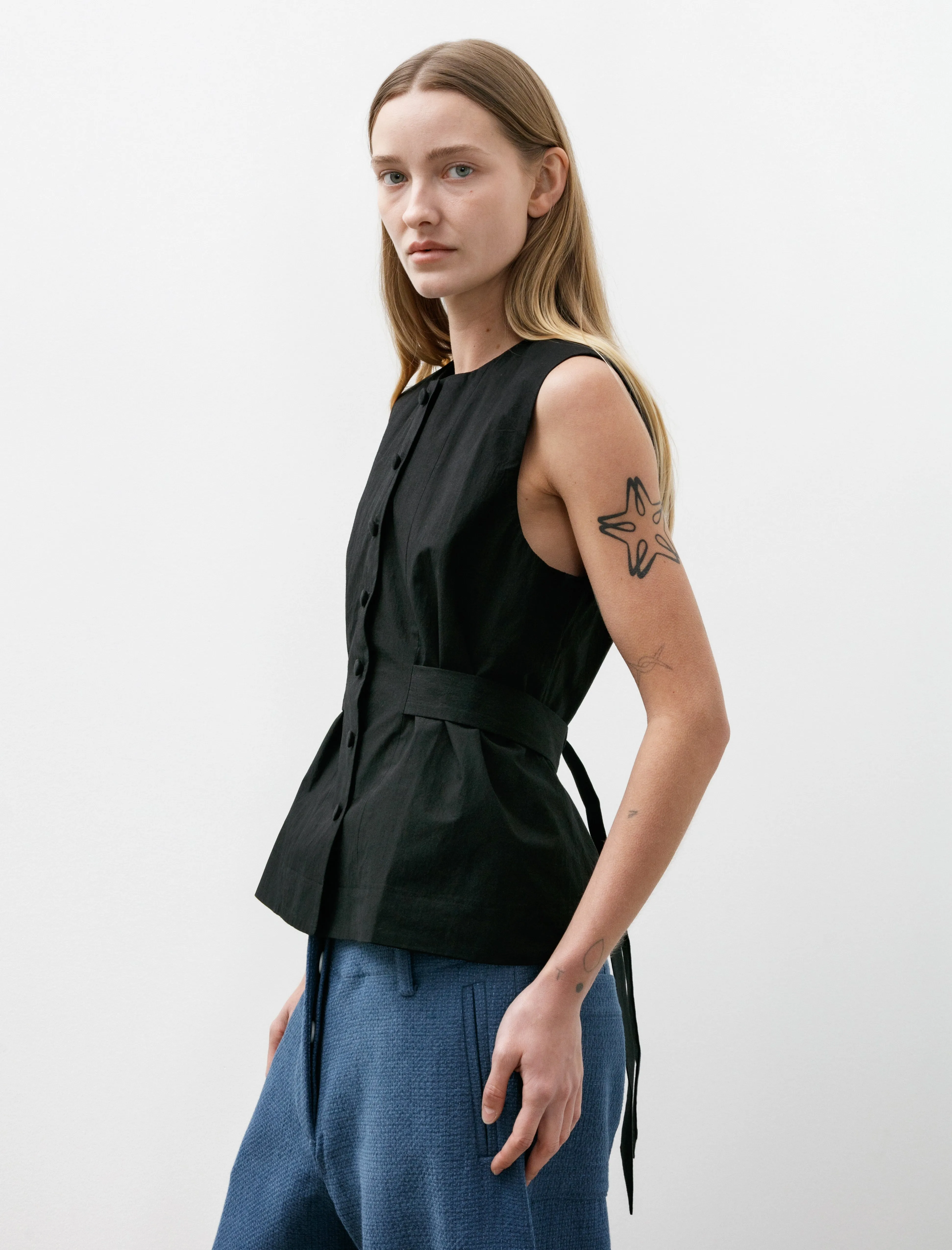 Flo Waistcoat Japanese Cotton Black sold by SHOP NEIGHBOR product image thumbnail 3
