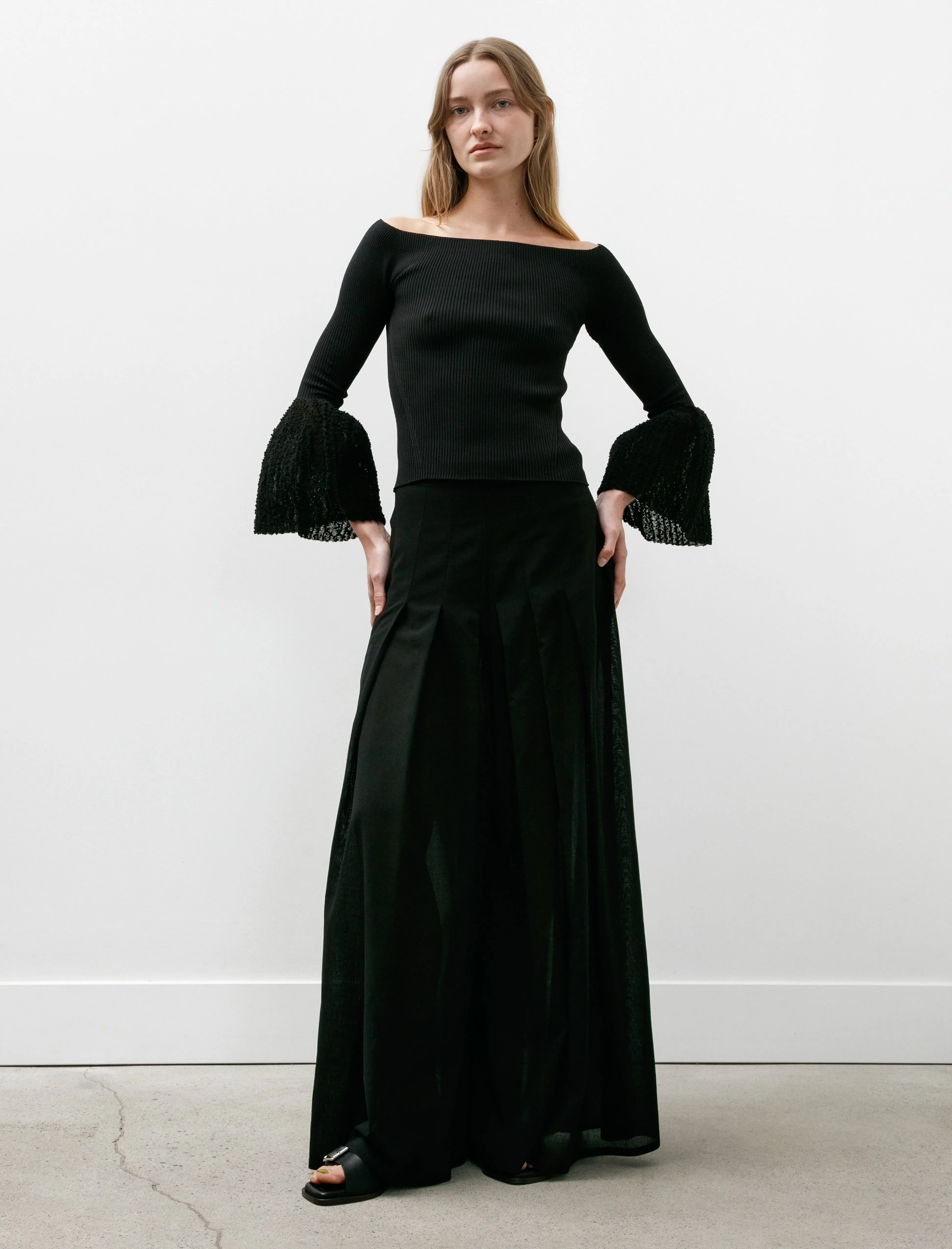 Pleated Wide Leg Pants Virgin Wool Voile Black sold by SHOP NEIGHBOR