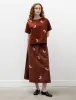 Koboushi Shibori Smile Cotton Gingham Flare Skirt Bordeaux/Red sold by SHOP NEIGHBOR
