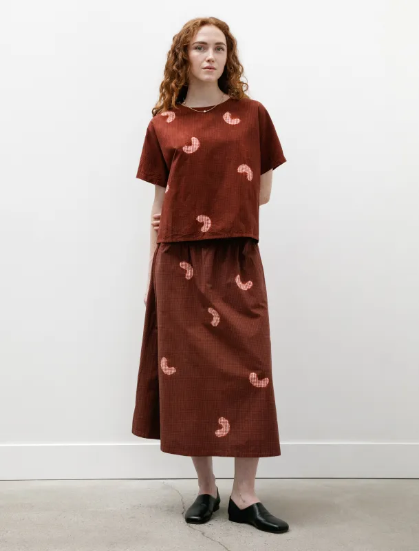 Koboushi Shibori Smile Cotton Gingham Flare Skirt Bordeaux/Red sold by SHOP NEIGHBOR