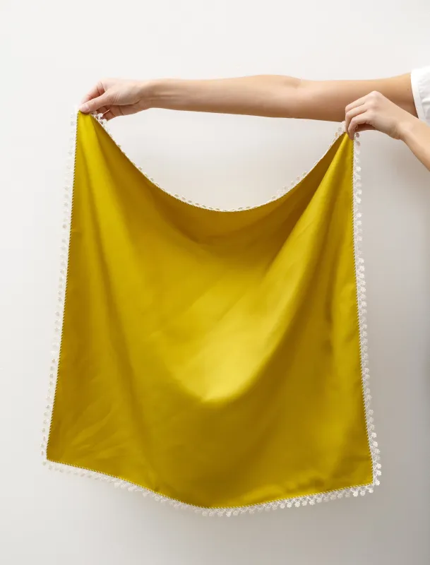 Silk Carré Scarf Oya Embroidery Pistachio/Beige made by SHOP NEIGHBOR