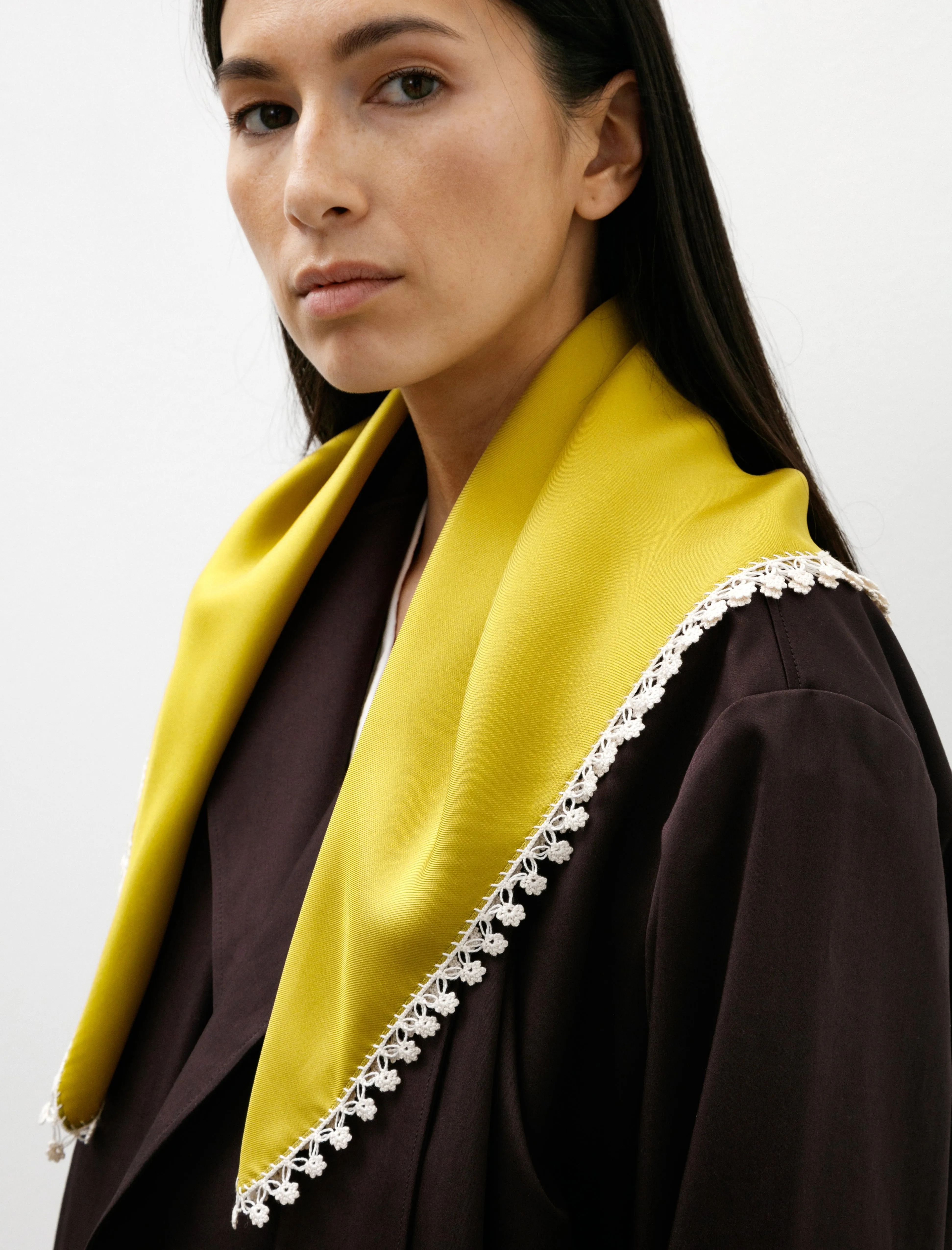 Silk Carré Scarf Oya Embroidery Pistachio/Beige sold by SHOP NEIGHBOR product image thumbnail 5