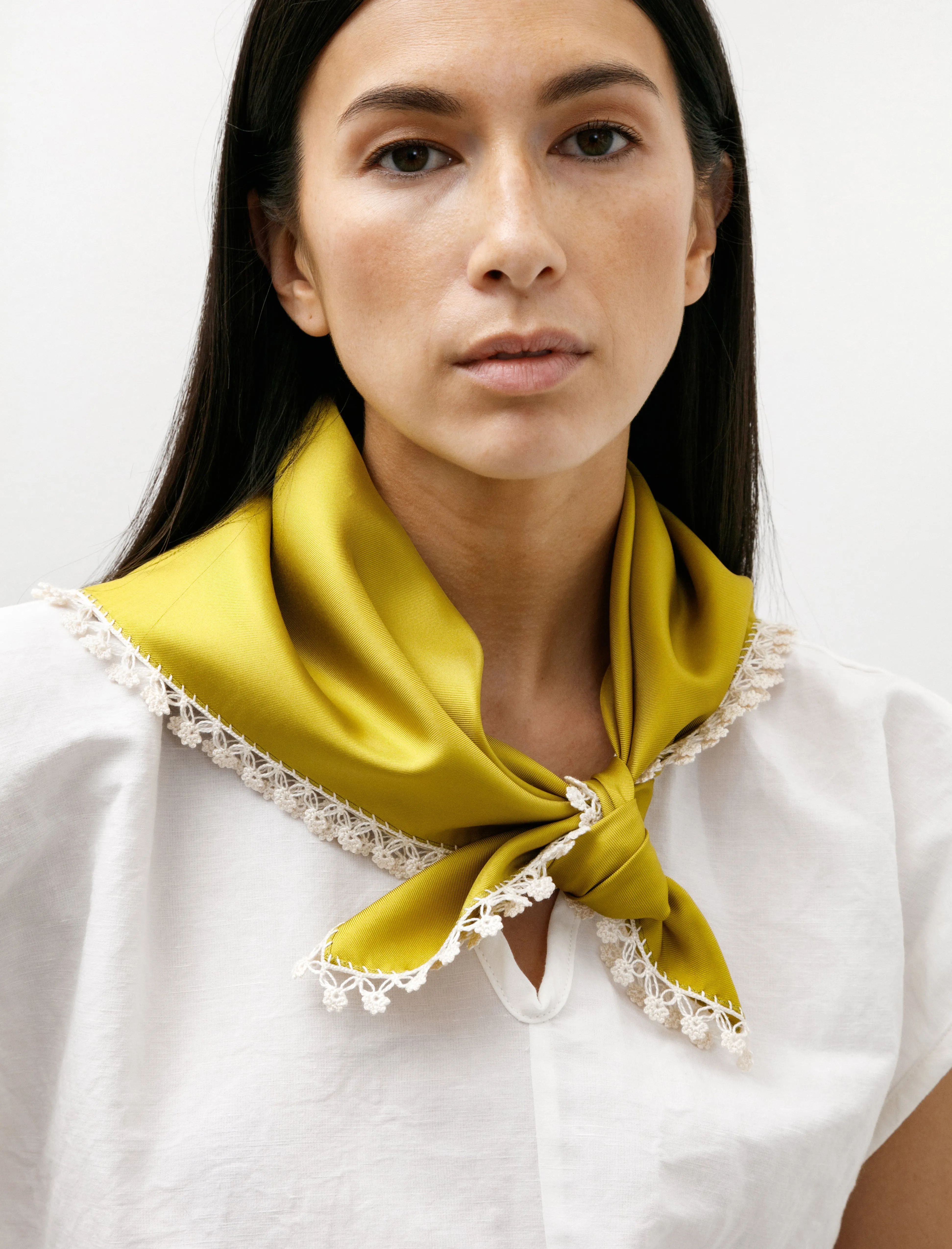 Silk Carré Scarf Oya Embroidery Pistachio/Beige sold by SHOP NEIGHBOR product image thumbnail 2