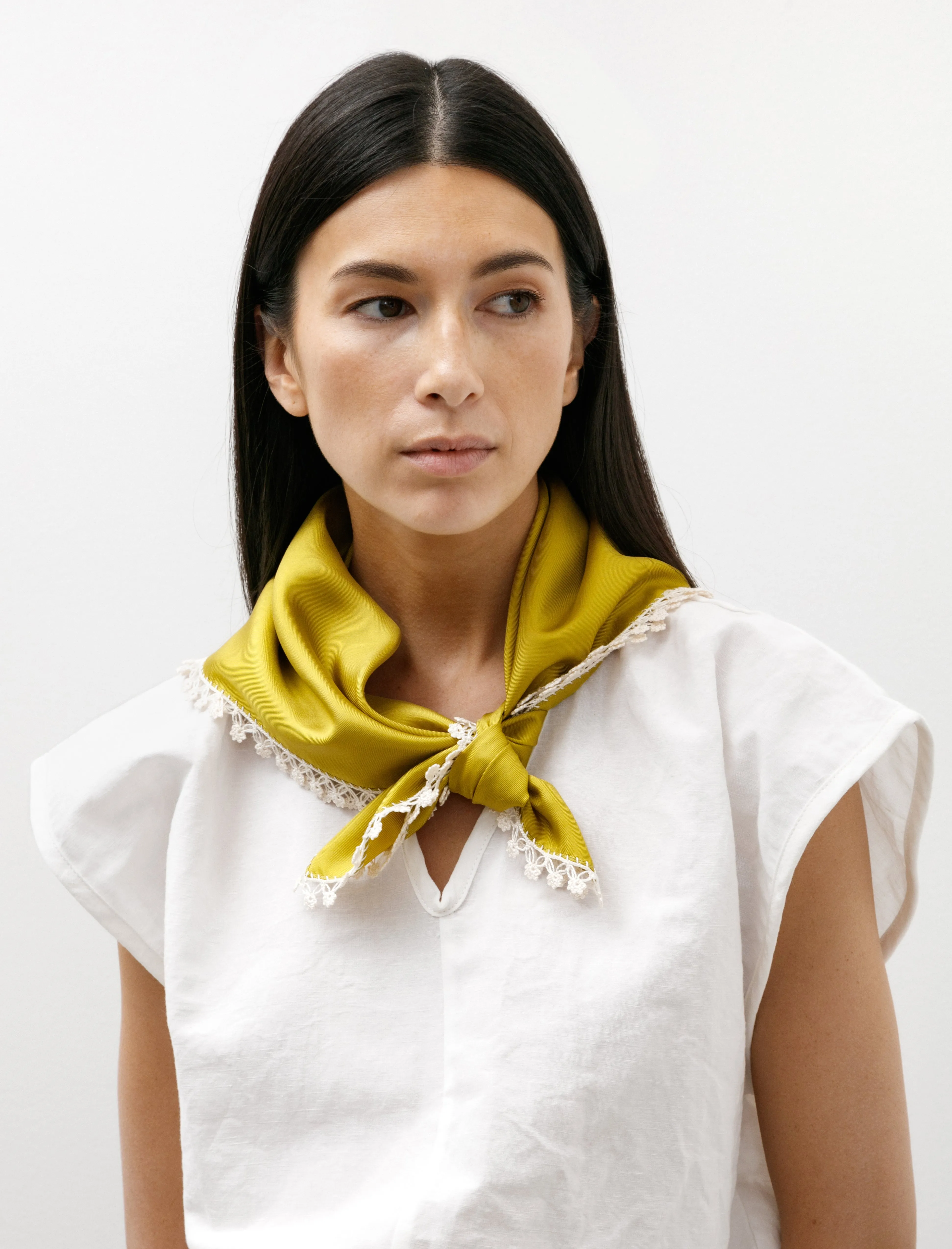 Silk Carré Scarf Oya Embroidery Pistachio/Beige sold by SHOP NEIGHBOR product image thumbnail 3