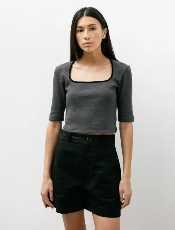 Square Neck Rib Half Sleeve Grey made by SHOP NEIGHBOR