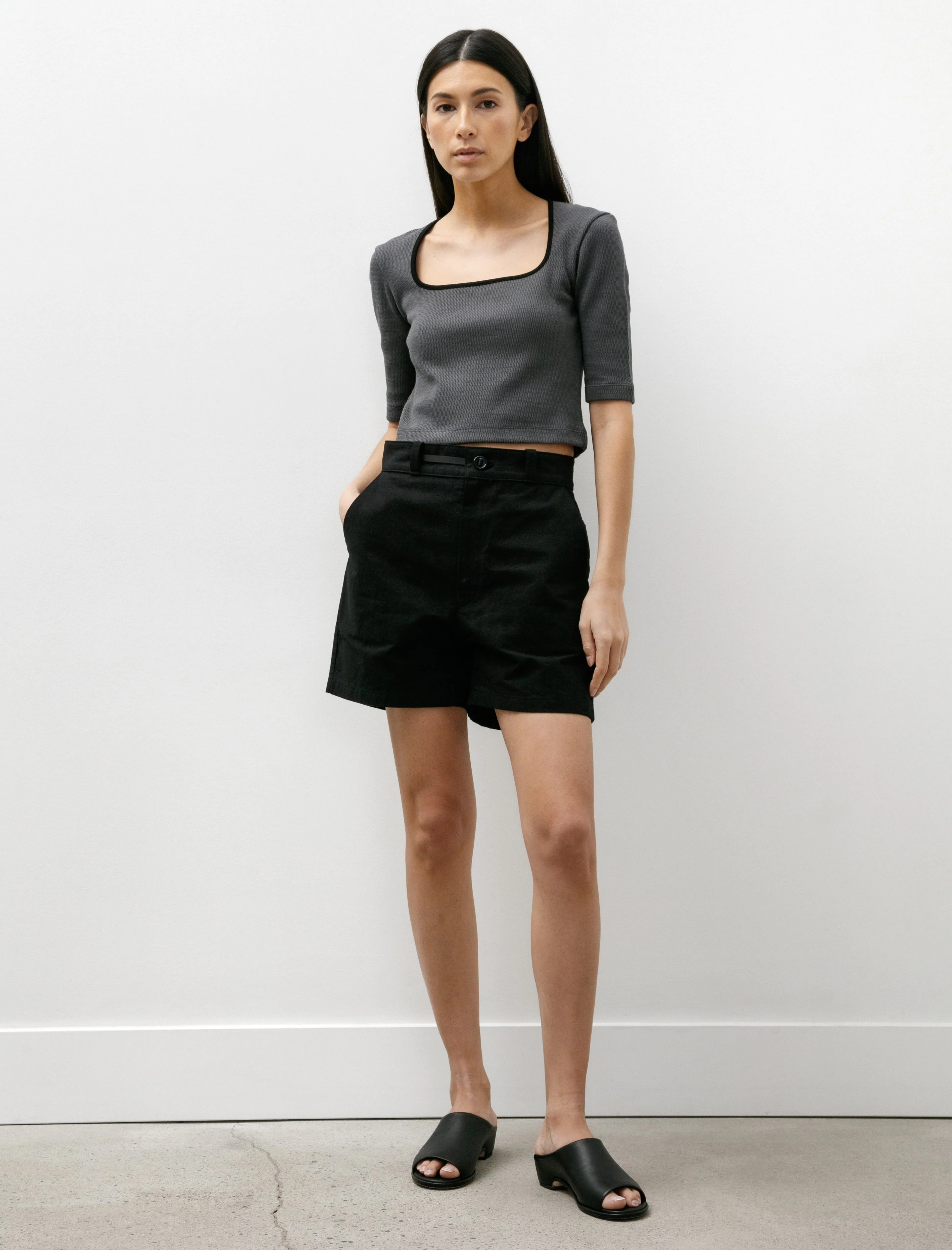 W-R18 Pants-5 High Wide Shorts Black Wax sold by SHOP NEIGHBOR