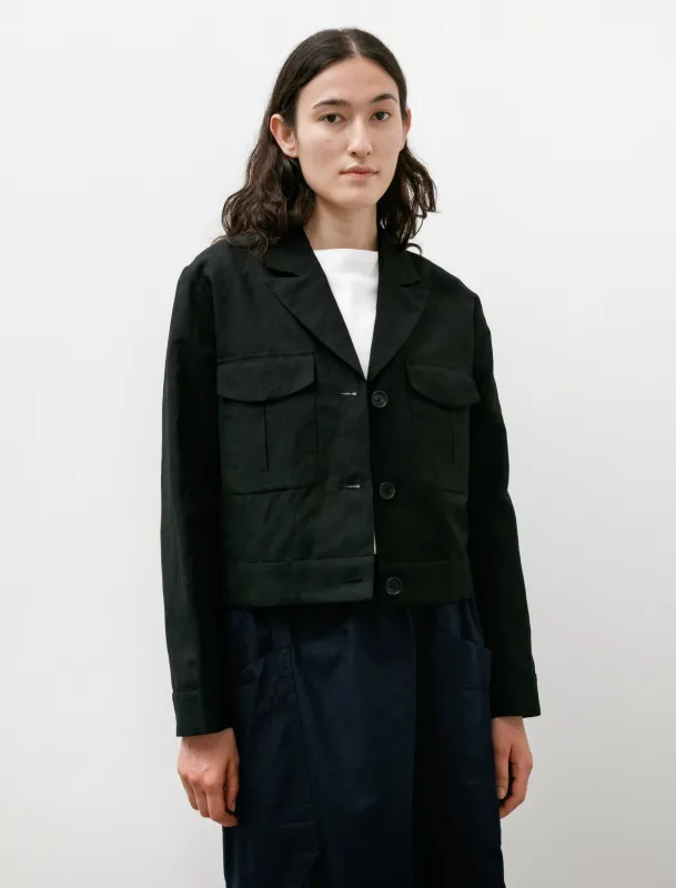 Cropped Jacket Yarn Dyed Wool Linen Black sold by SHOP NEIGHBOR
