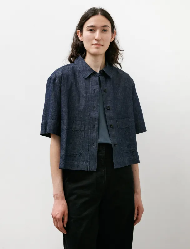 MHL Cropped Uniform Shirt Cotton Linen Indigo sold by SHOP NEIGHBOR