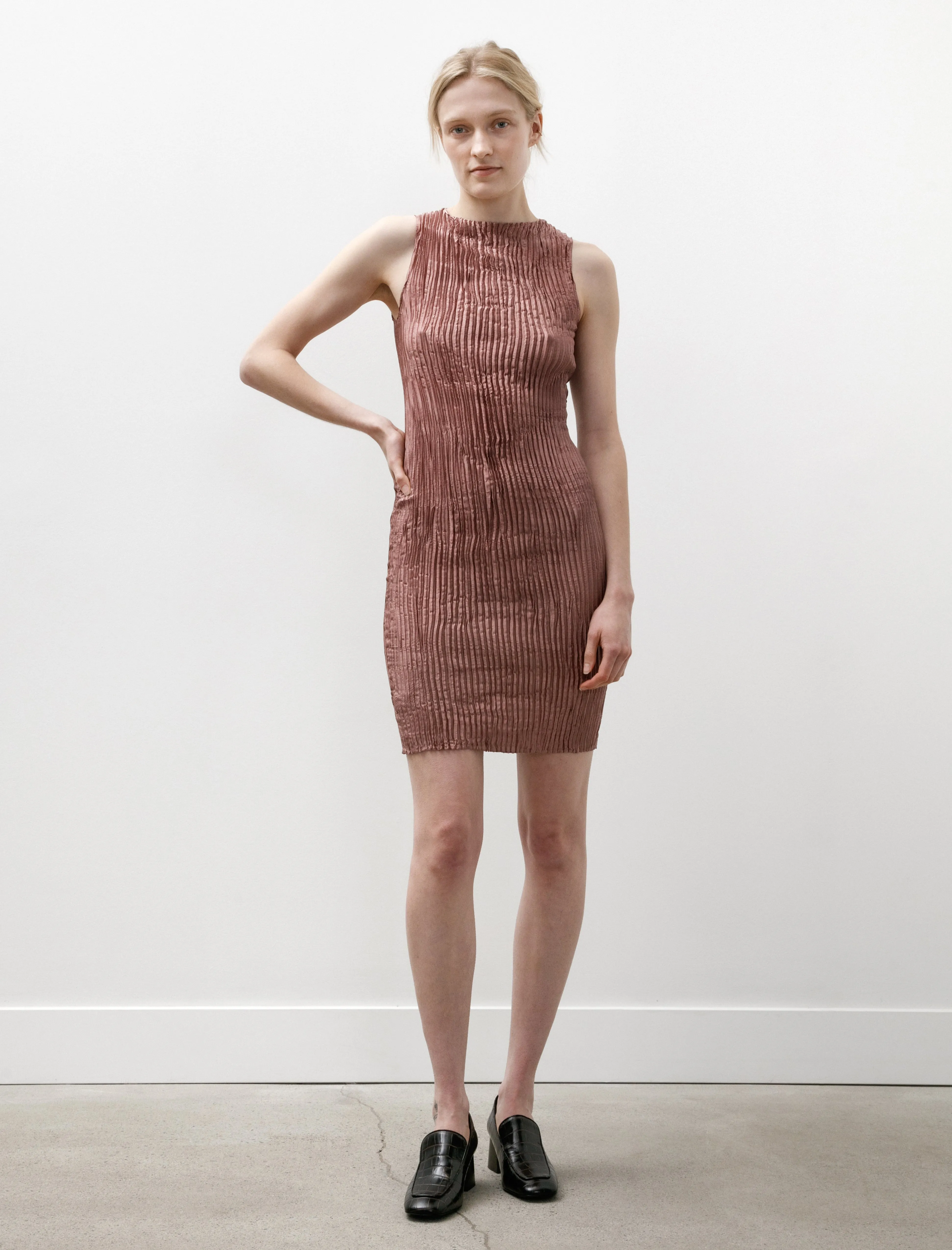 Plissé Silk Tank Short Dress Smoked Purple sold by SHOP NEIGHBOR