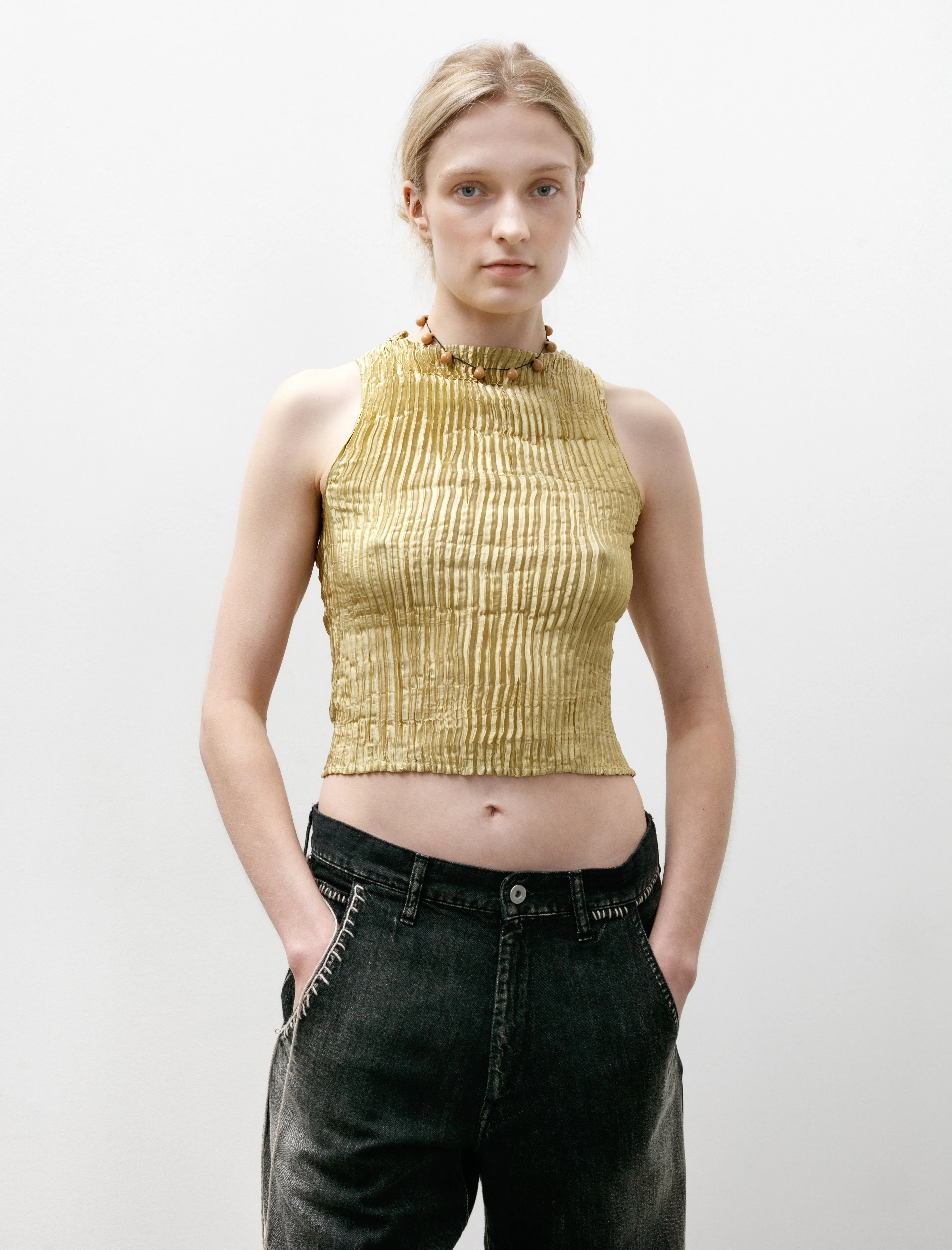 Plissé Silk Tank Top Pistachio sold by SHOP NEIGHBOR