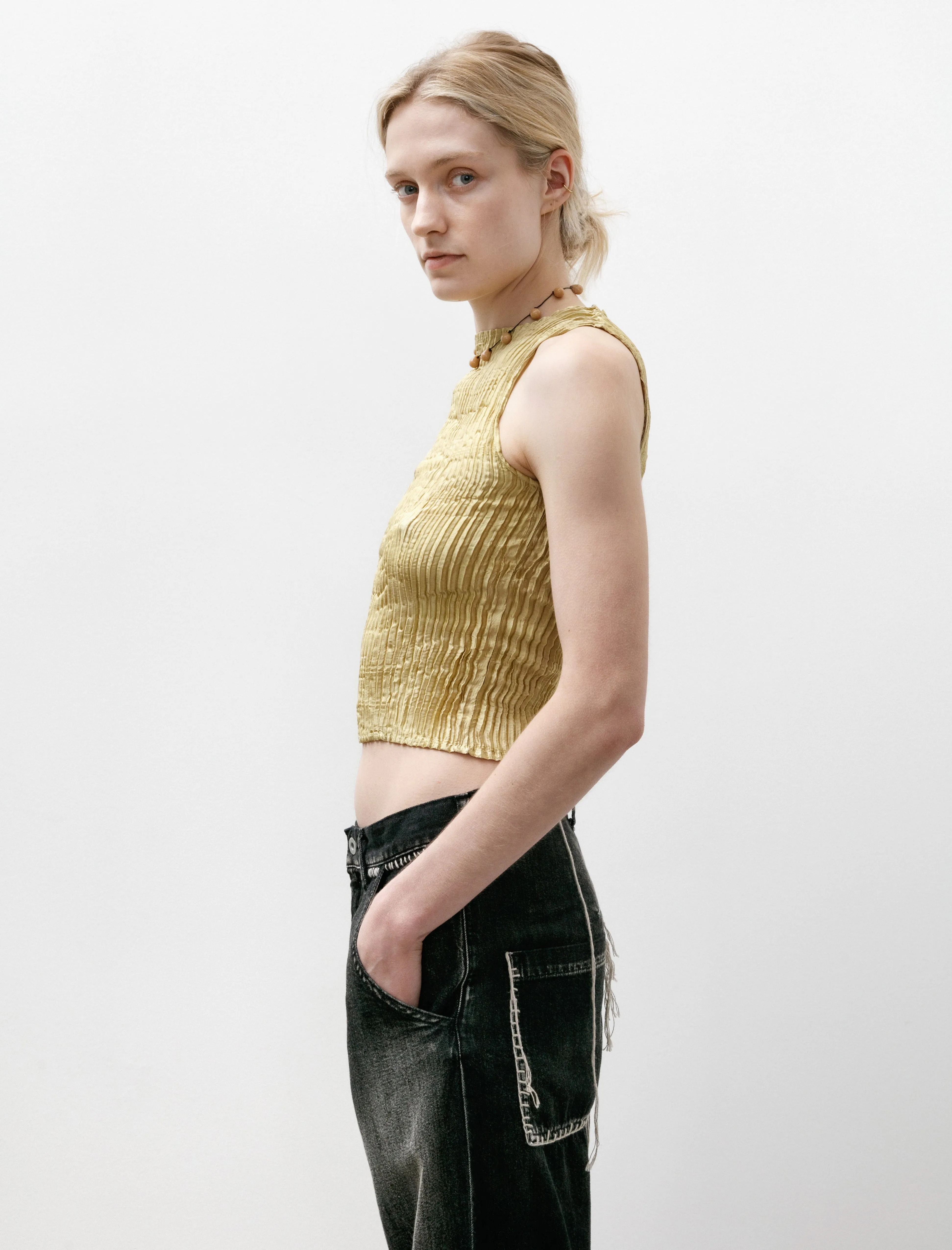 Plissé Silk Tank Top Pistachio sold by SHOP NEIGHBOR product image thumbnail 3