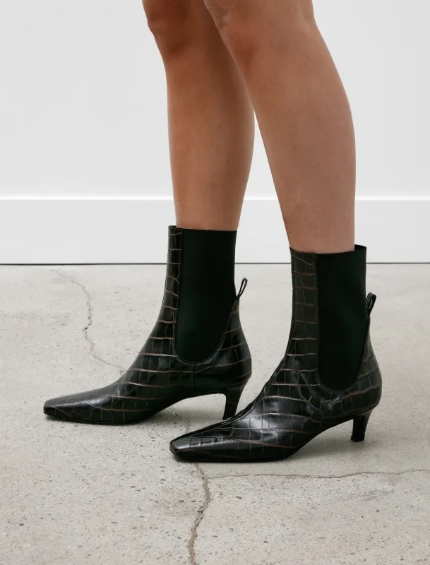 Mid Heel Boot Dark Brown Croco sold by SHOP NEIGHBOR