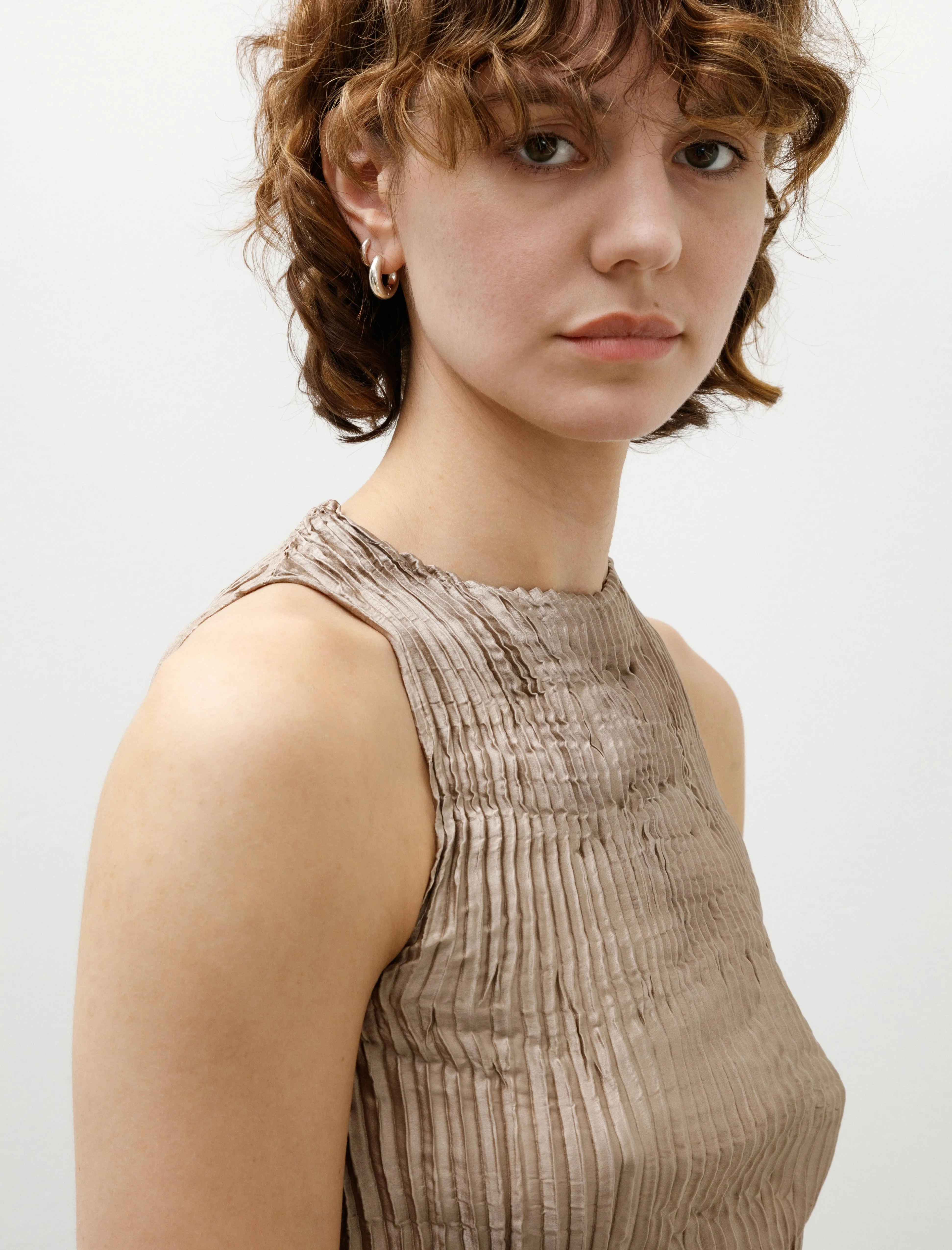 Plissé Satin Silk Tank Top Stone sold by SHOP NEIGHBOR product image thumbnail 2