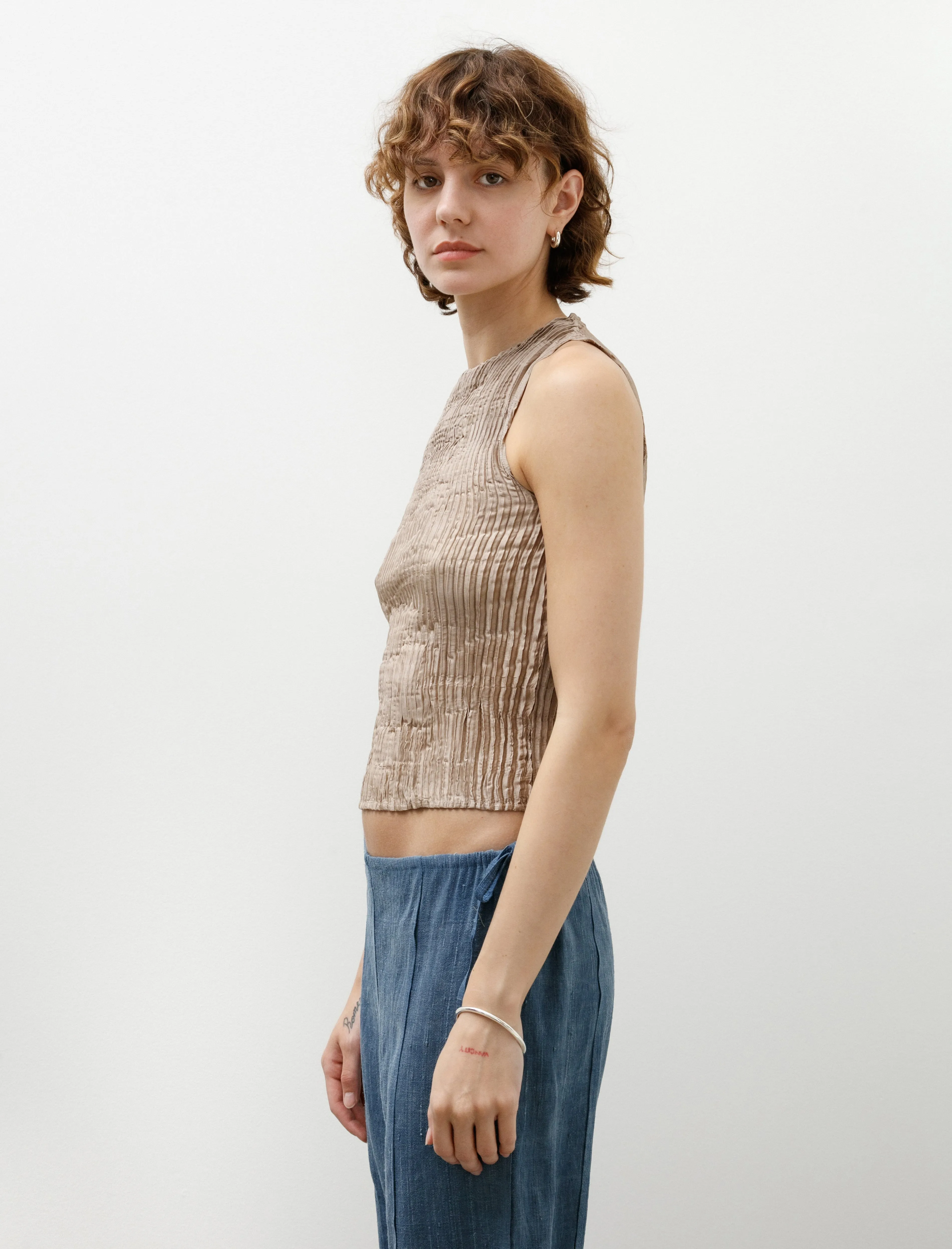 Plissé Satin Silk Tank Top Stone sold by SHOP NEIGHBOR product image thumbnail 3