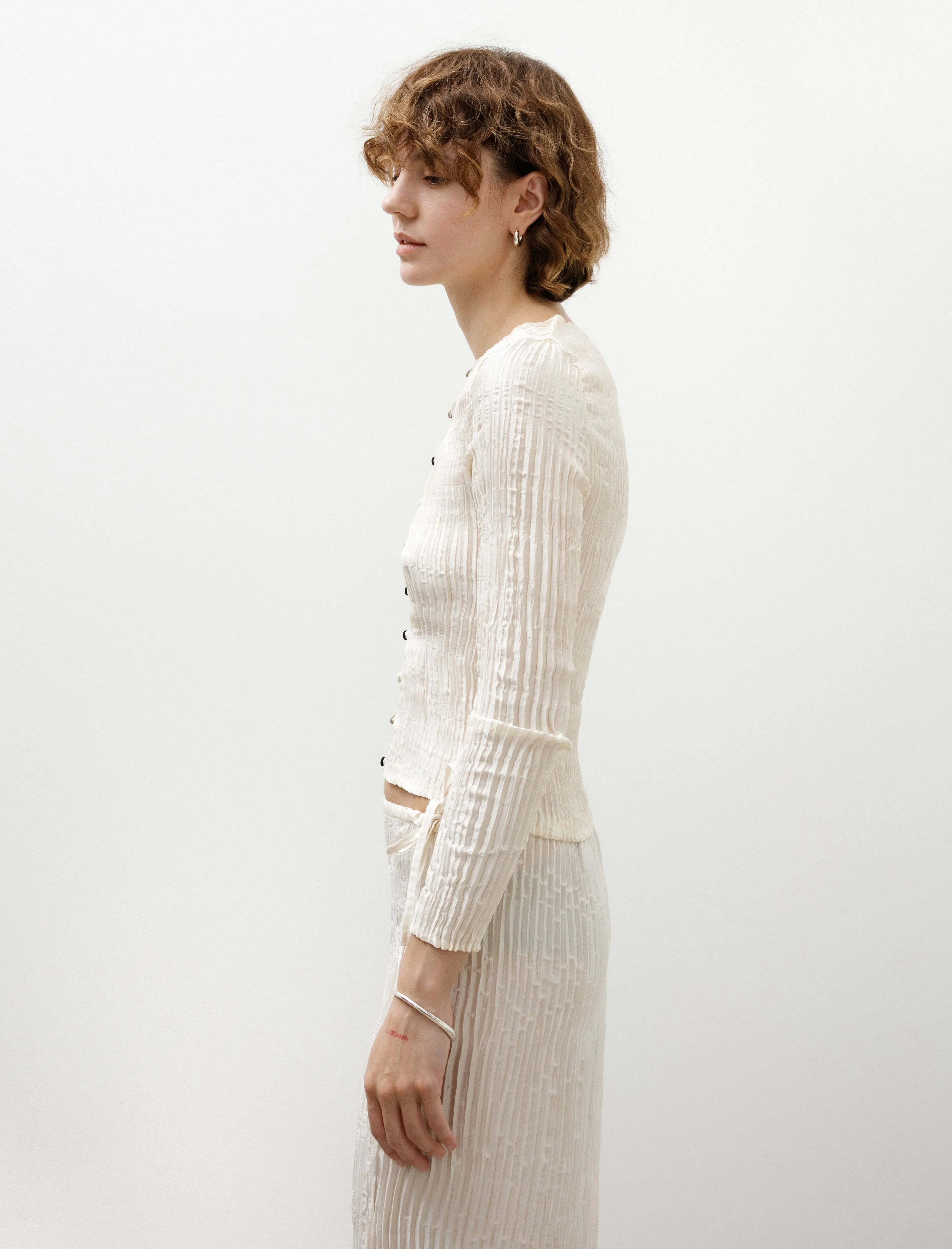 Plissé Satin Silk Cardigan Off White sold by SHOP NEIGHBOR product image thumbnail 3