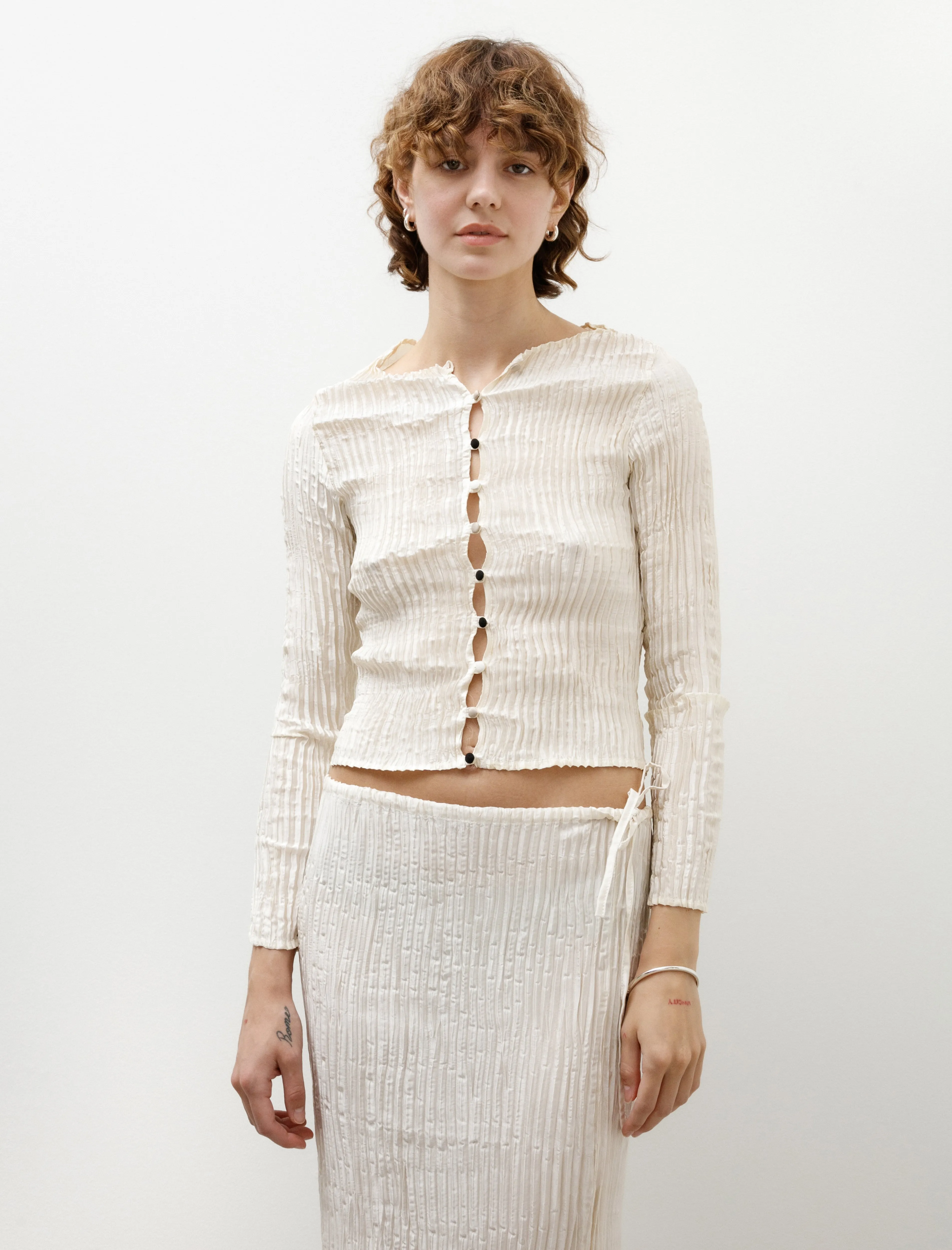 Plissé Satin Silk Cardigan Off White sold by SHOP NEIGHBOR