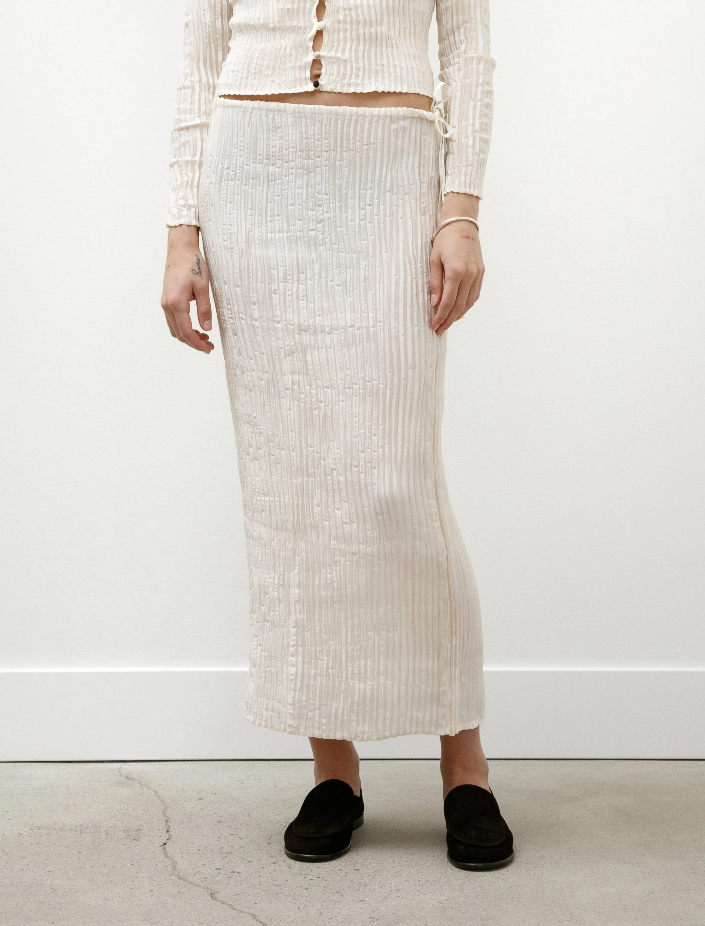 Plissé Satin Silk Long Skirt Off White sold by SHOP NEIGHBOR product image thumbnail 2