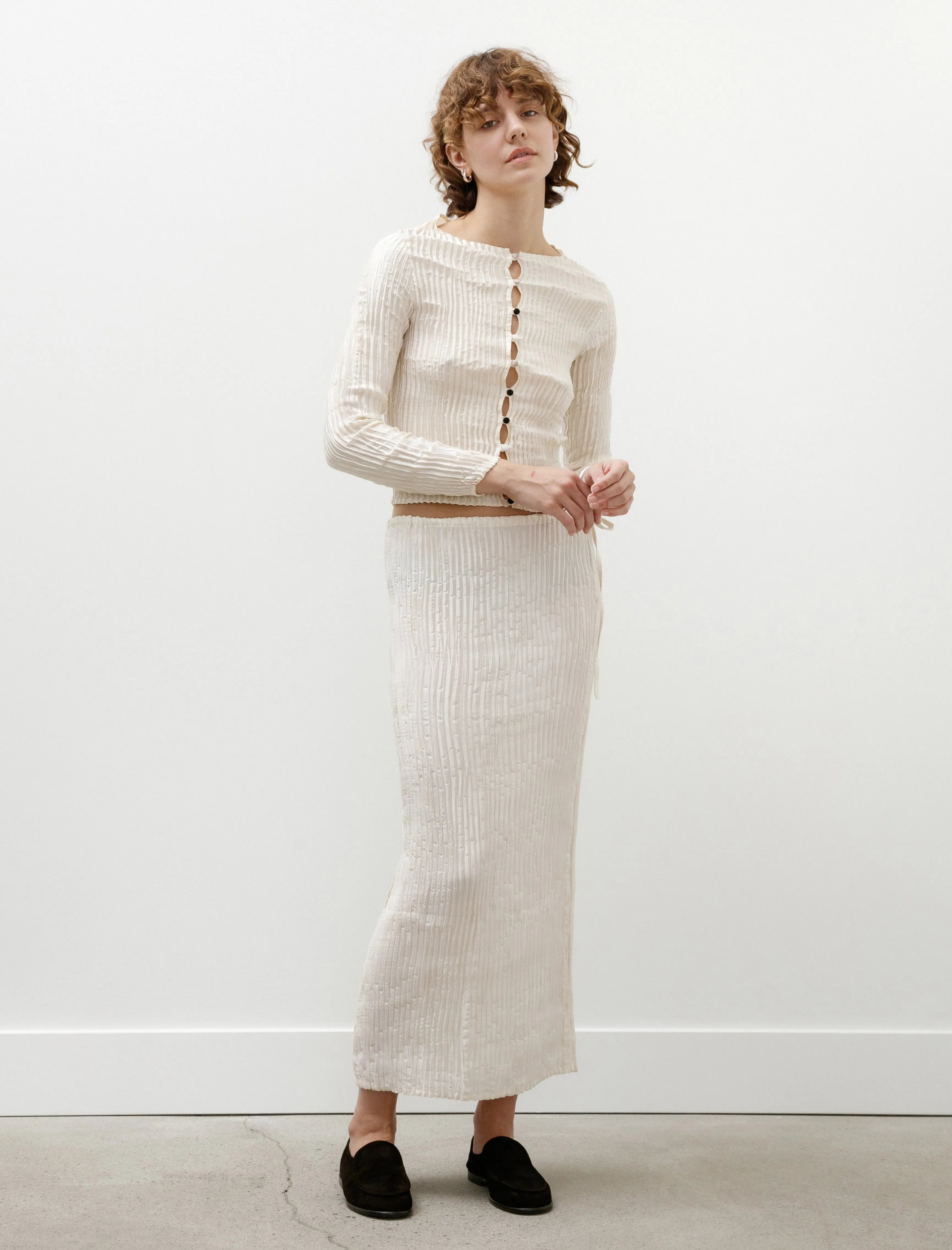 Plissé Satin Silk Long Skirt Off White sold by SHOP NEIGHBOR