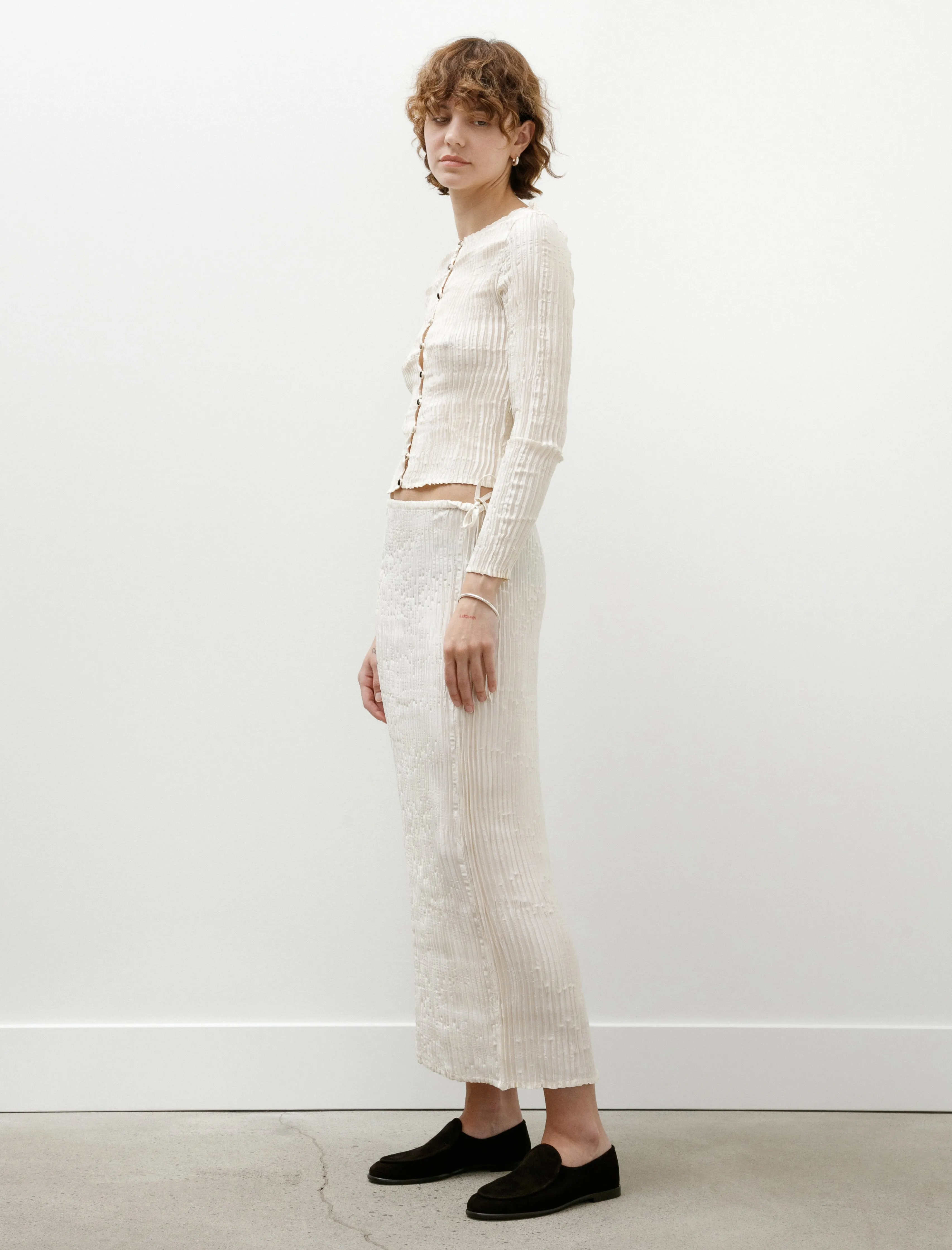 Plissé Satin Silk Long Skirt Off White sold by SHOP NEIGHBOR product image thumbnail 3
