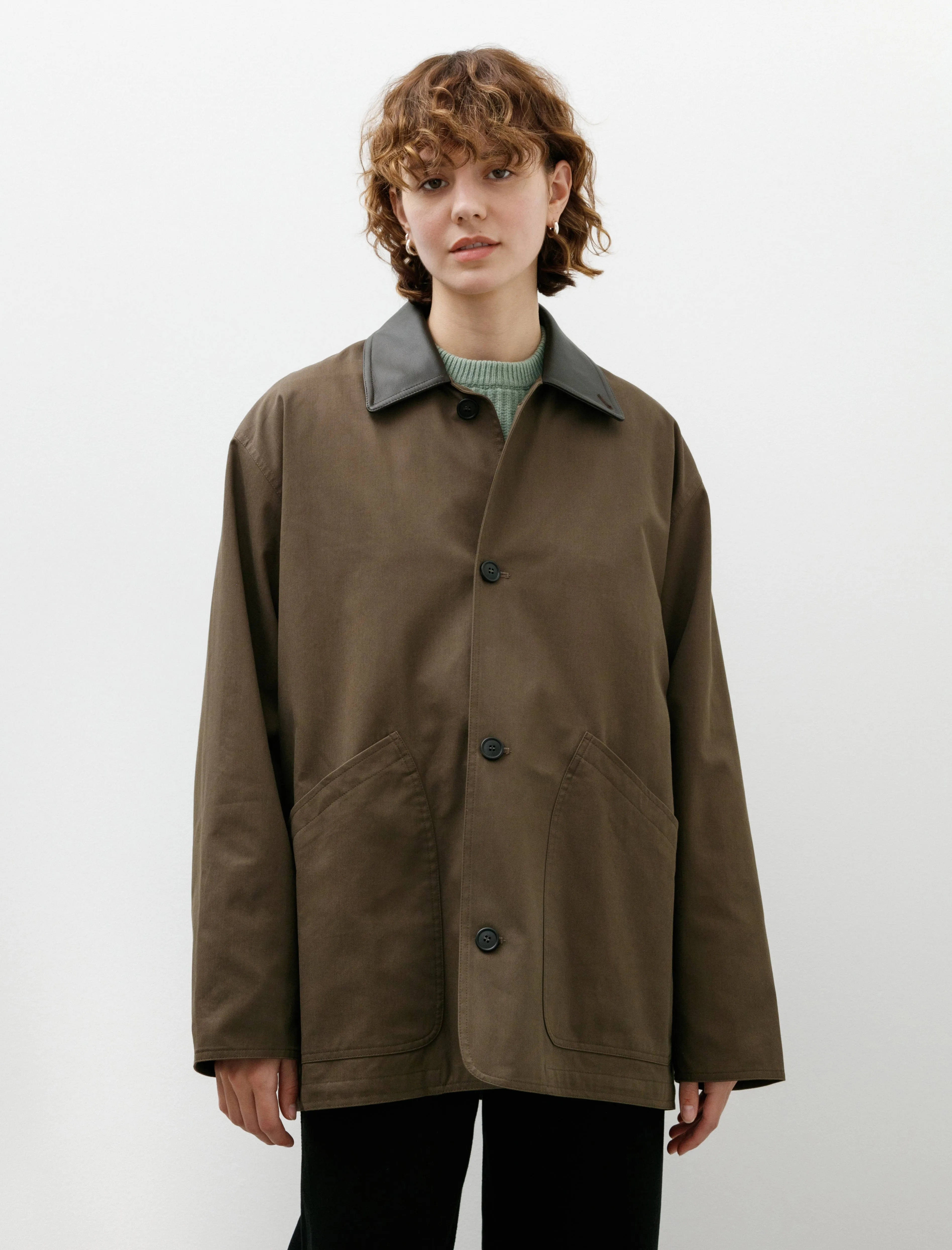Oversized Blouson with Leather Collar Khaki sold by SHOP NEIGHBOR product image thumbnail 4