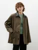 Oversized Blouson with Leather Collar Khaki sold by SHOP NEIGHBOR