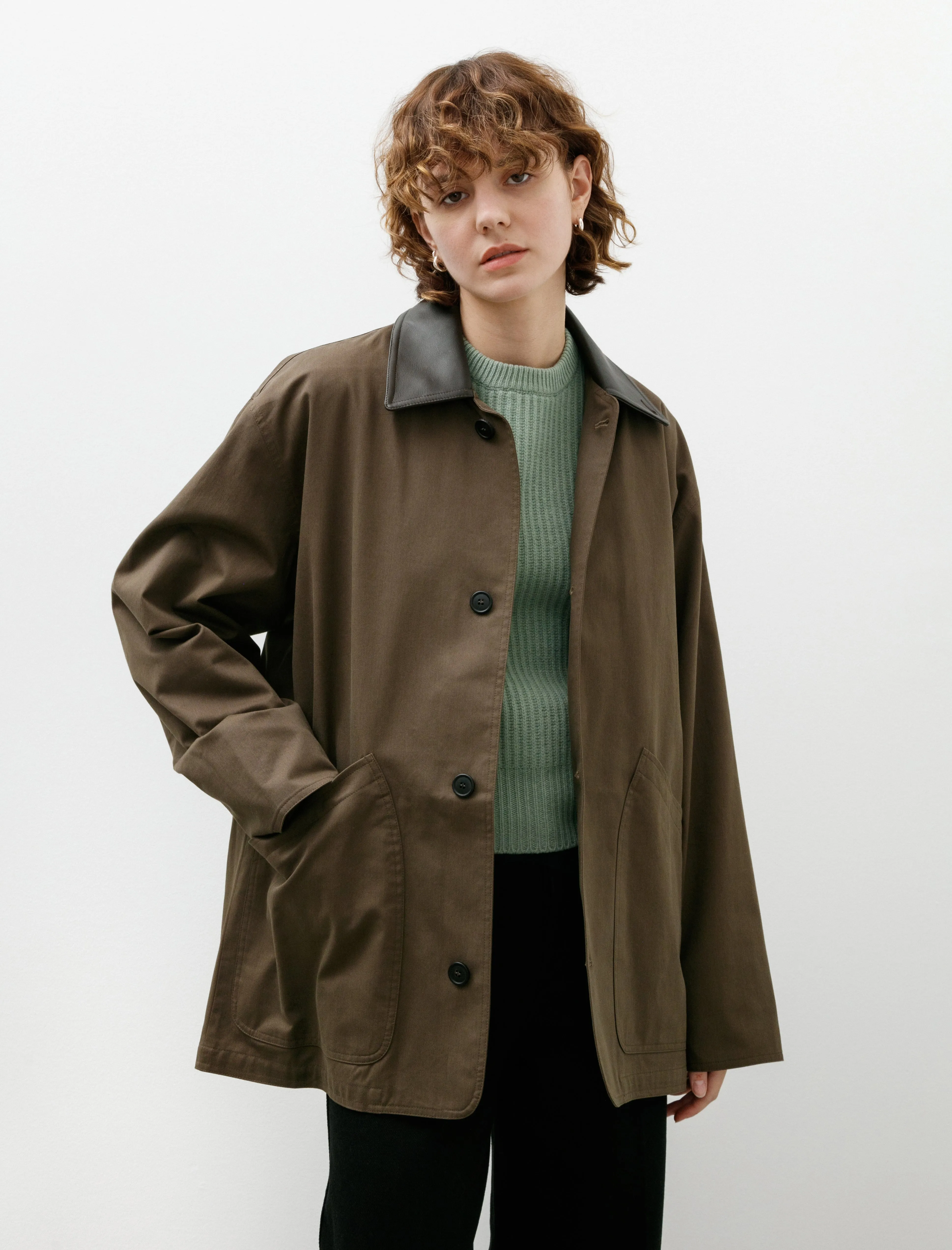 Oversized Blouson with Leather Collar Khaki sold by SHOP NEIGHBOR