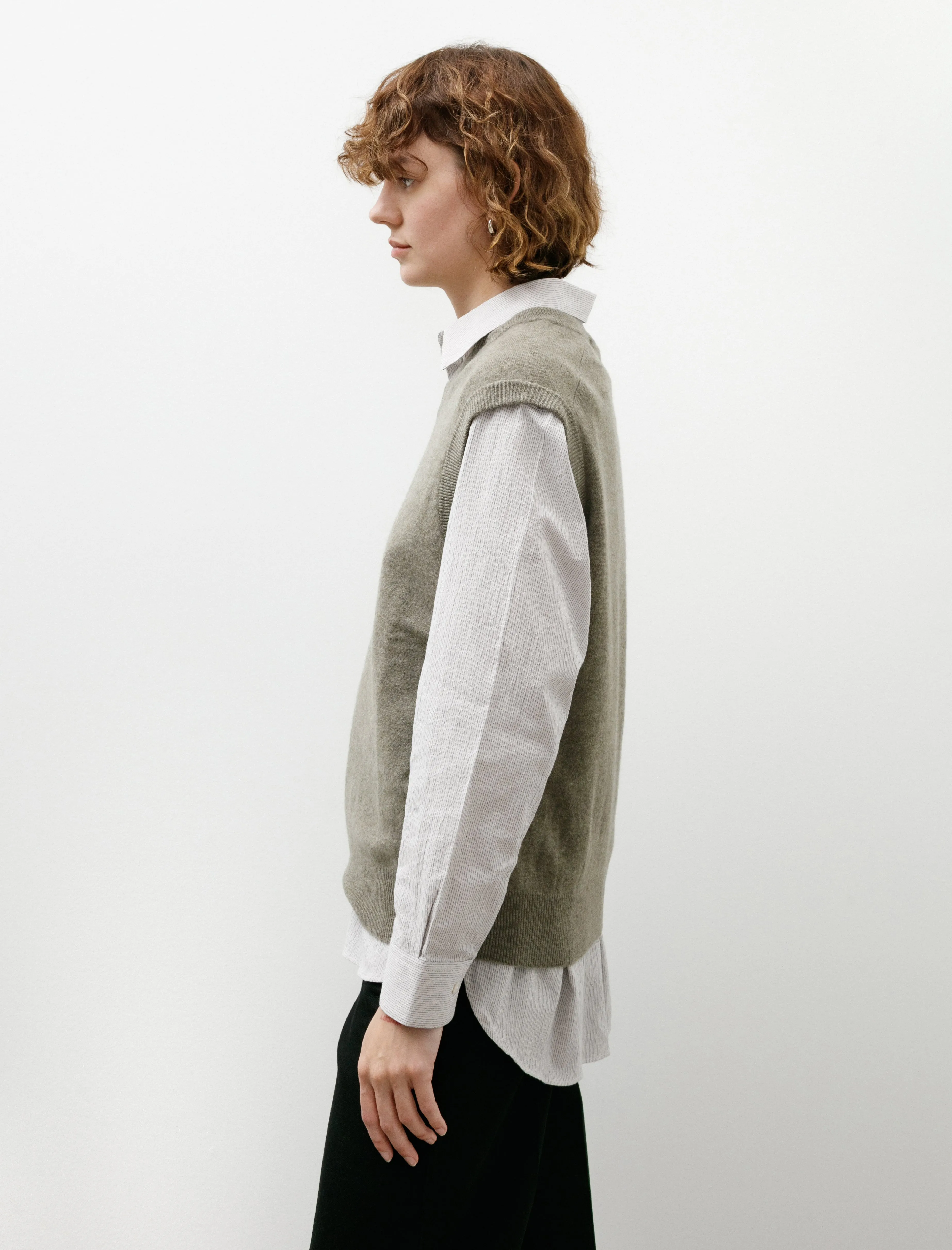 Oversized V Neck Flannel Gilet Light Khaki sold by SHOP NEIGHBOR product image thumbnail 3