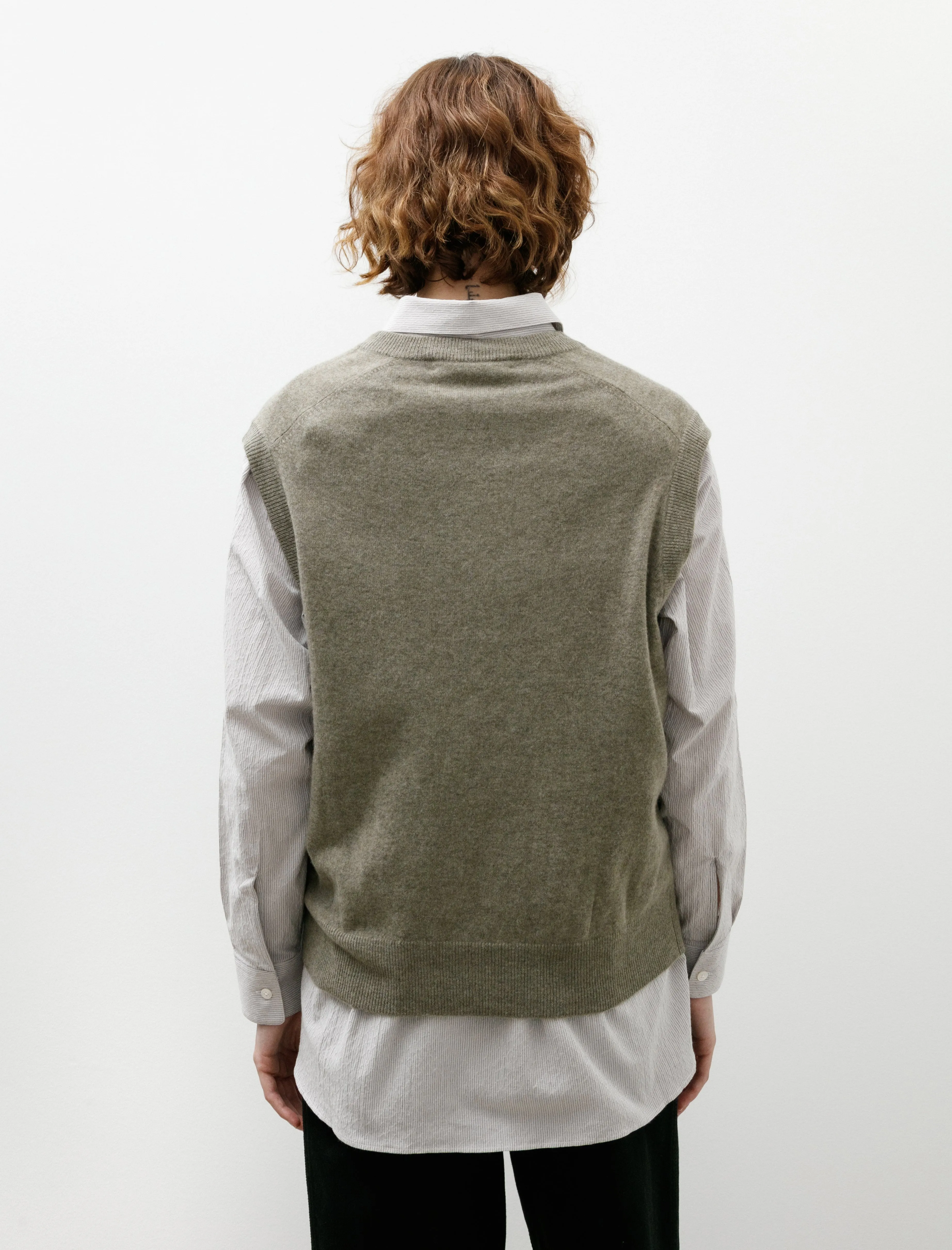 Oversized V Neck Flannel Gilet Light Khaki sold by SHOP NEIGHBOR product image thumbnail 4