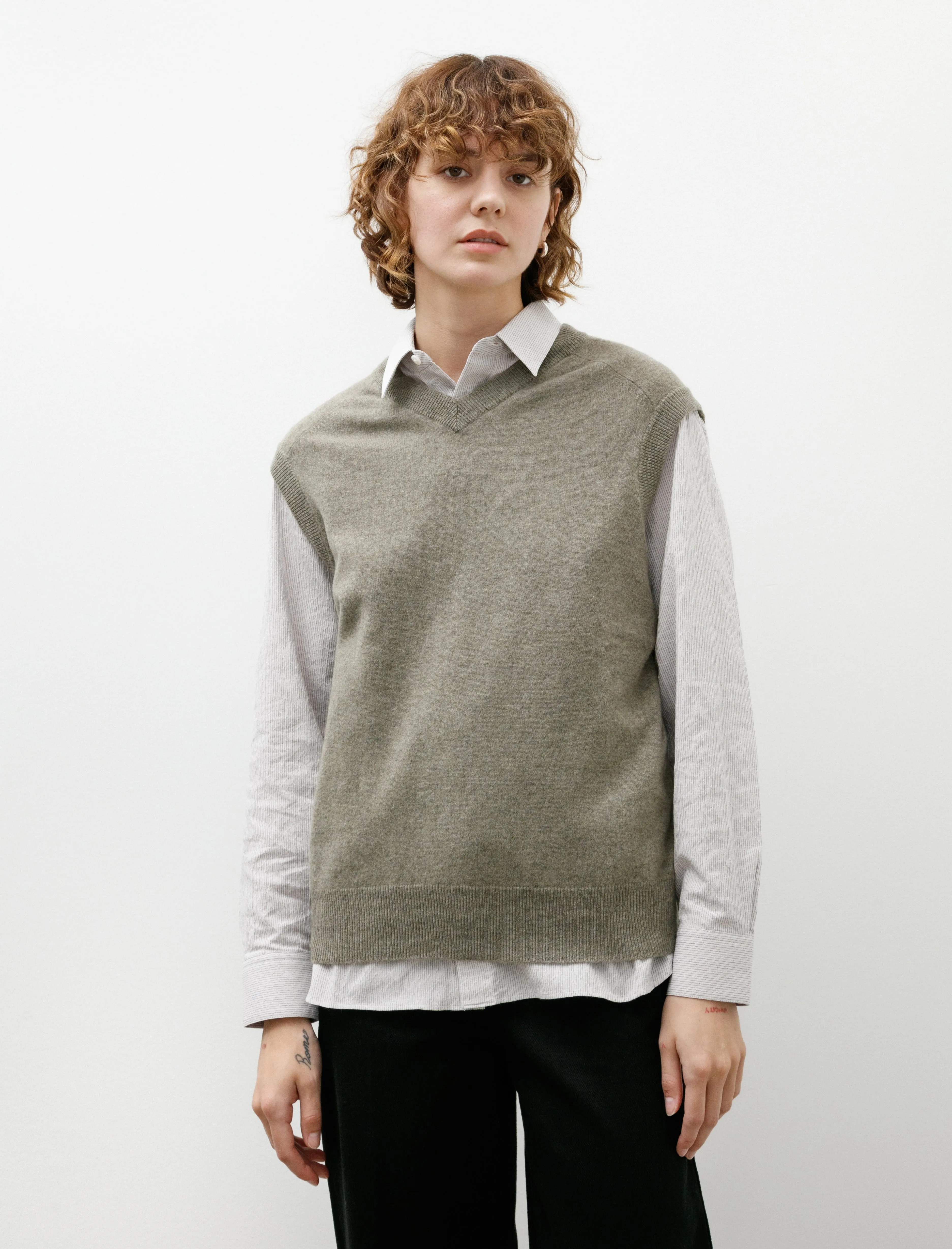 Oversized V Neck Flannel Gilet Light Khaki sold by SHOP NEIGHBOR