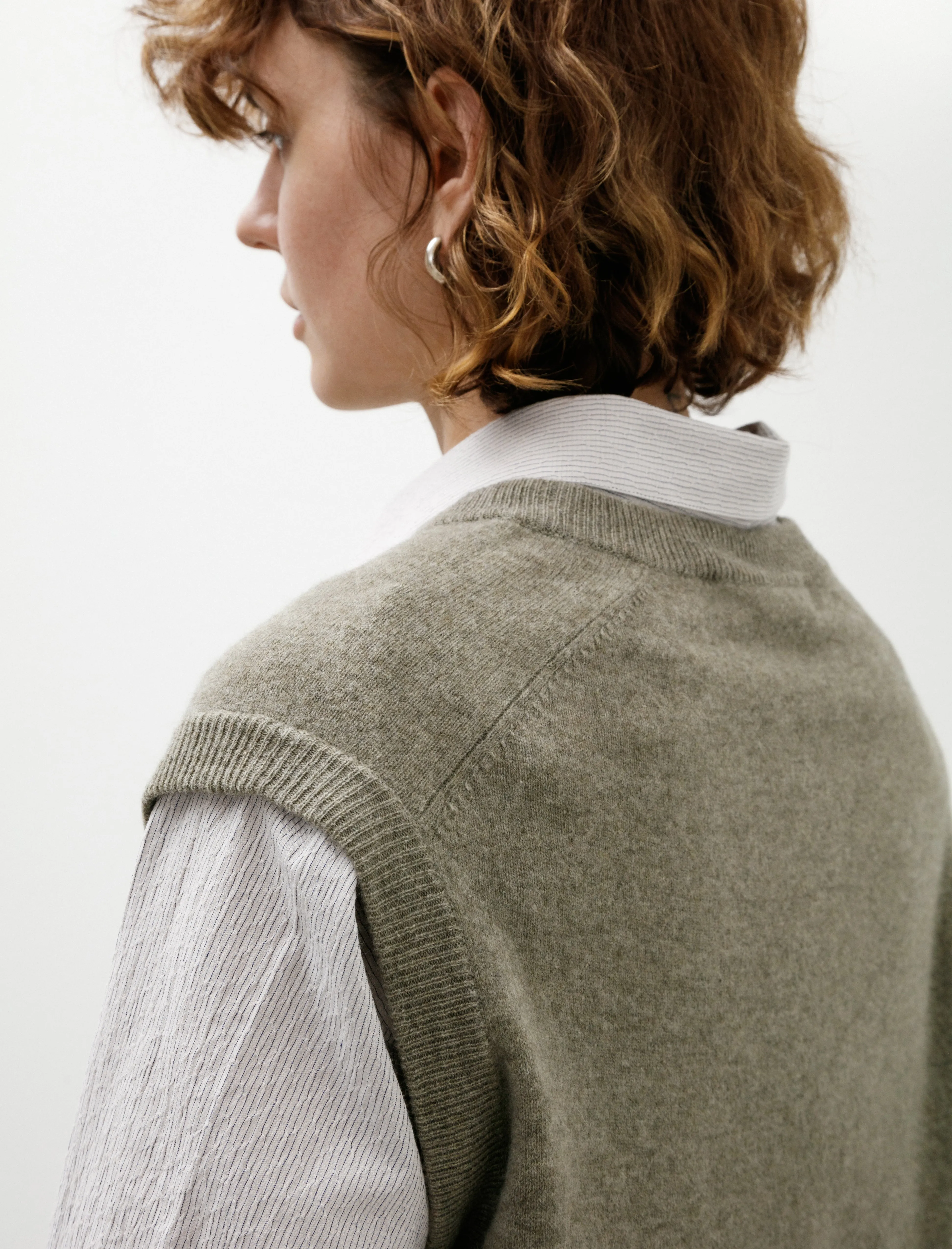 Oversized V Neck Flannel Gilet Light Khaki sold by SHOP NEIGHBOR product image thumbnail 2