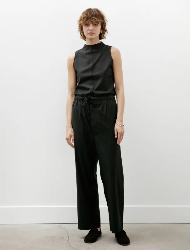 No. 288 Fine Wool Drawstring Trousers Black Herringbone made by SHOP NEIGHBOR