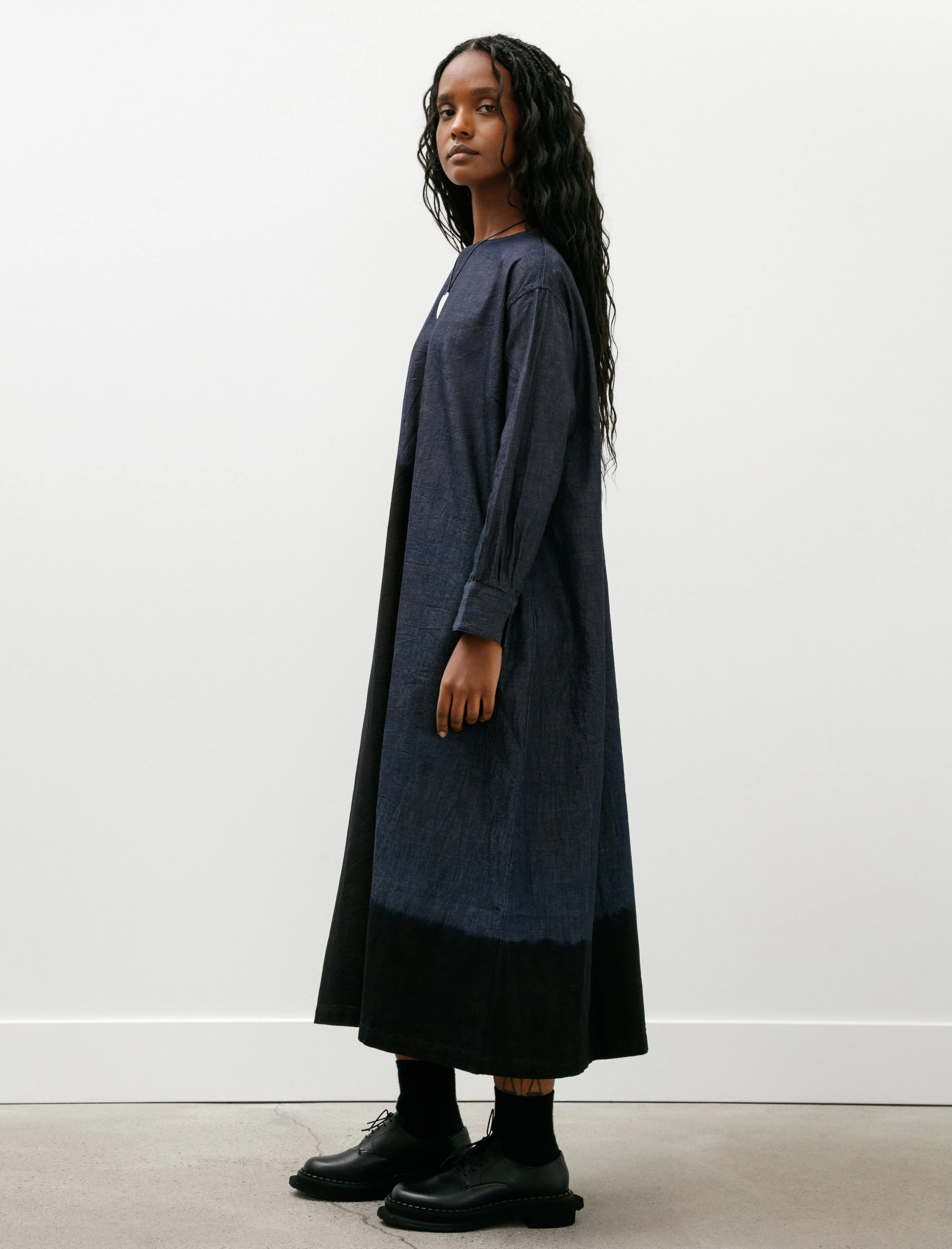 Pima Cotton Denim Wide Pullover Dress Boushi Shibori Black Indigo sold by SHOP NEIGHBOR product image thumbnail 3
