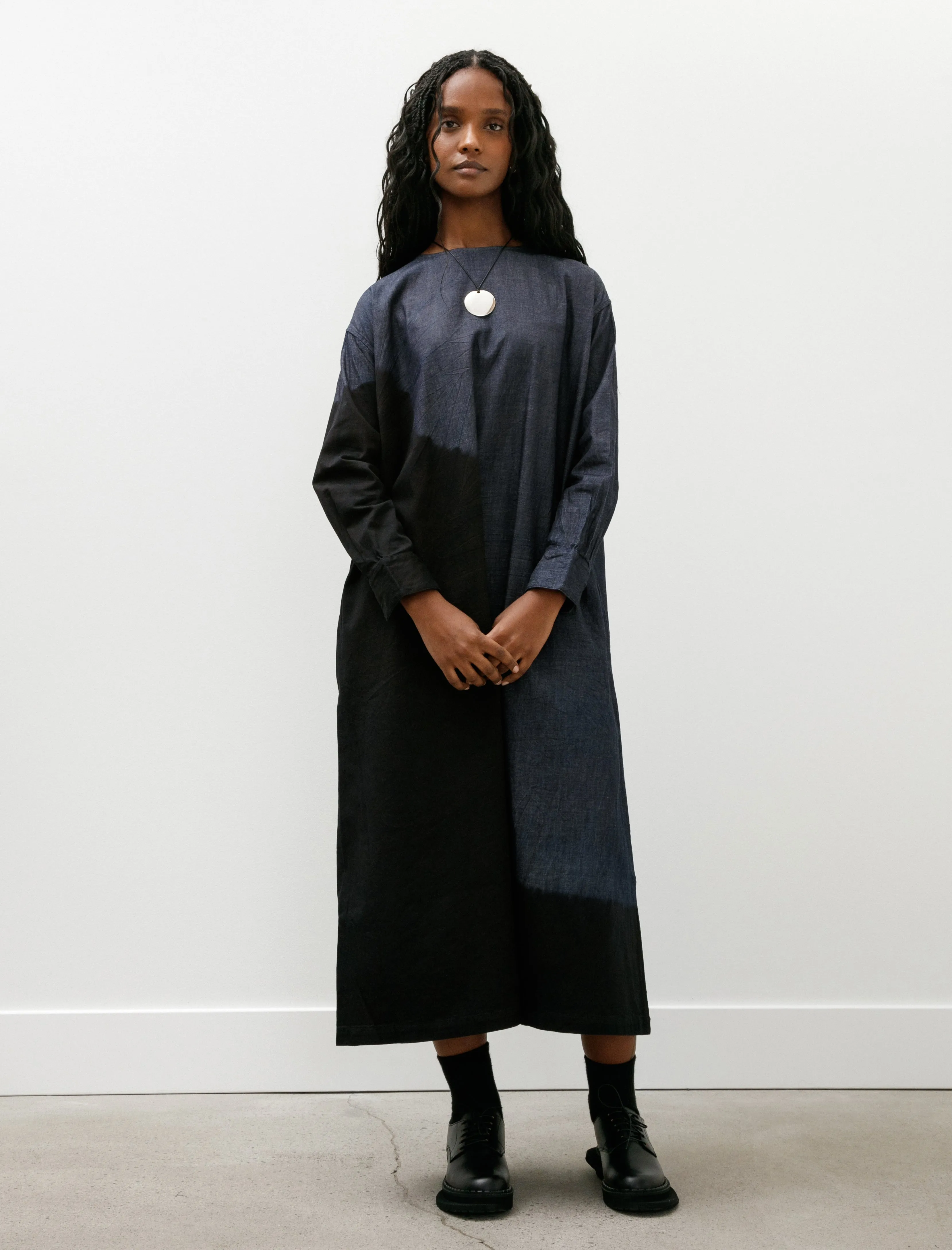 Pima Cotton Denim Wide Pullover Dress Boushi Shibori Black Indigo sold by SHOP NEIGHBOR