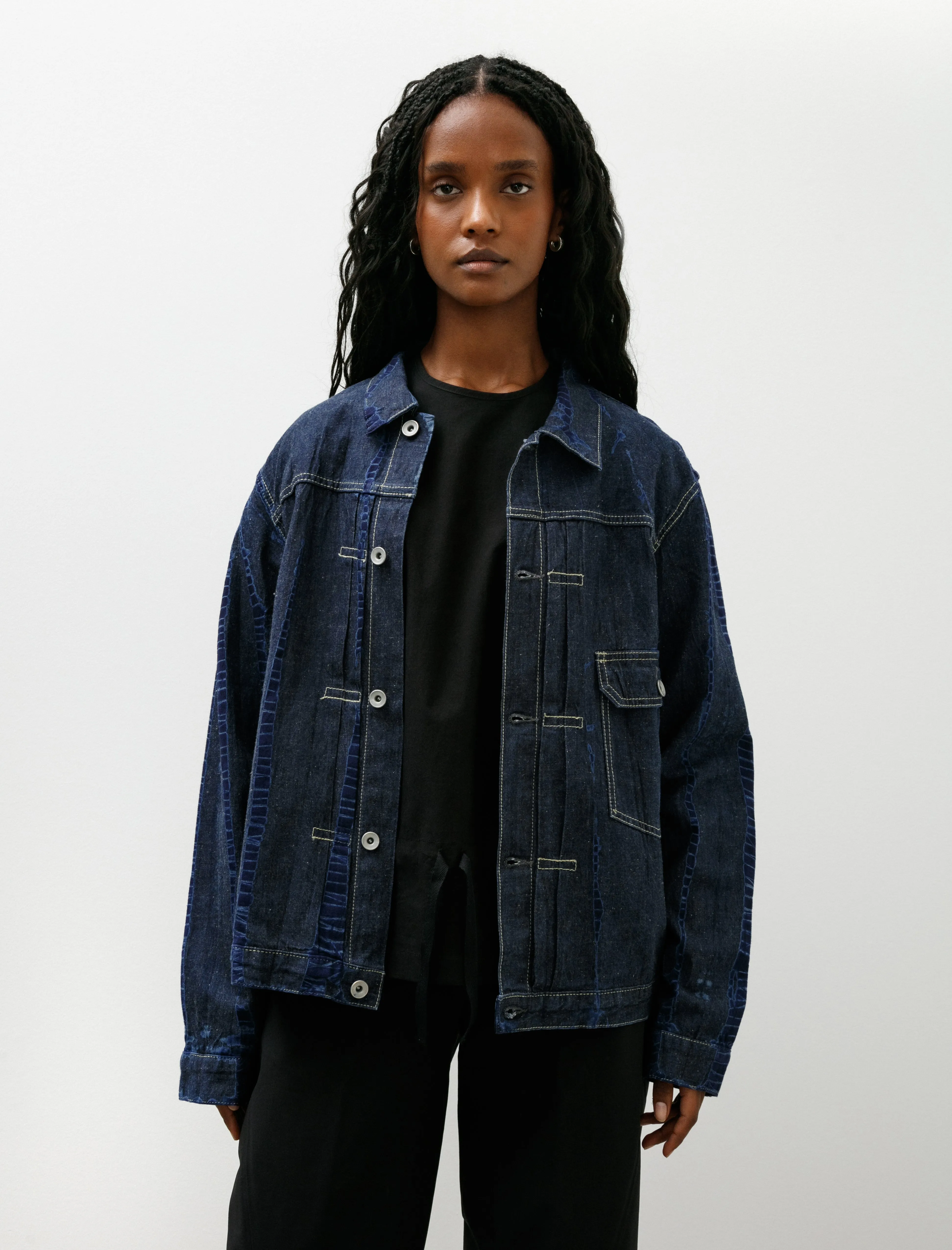 Cotton Denim Jacket Tesuji Shibori Navy Indigo sold by SHOP NEIGHBOR