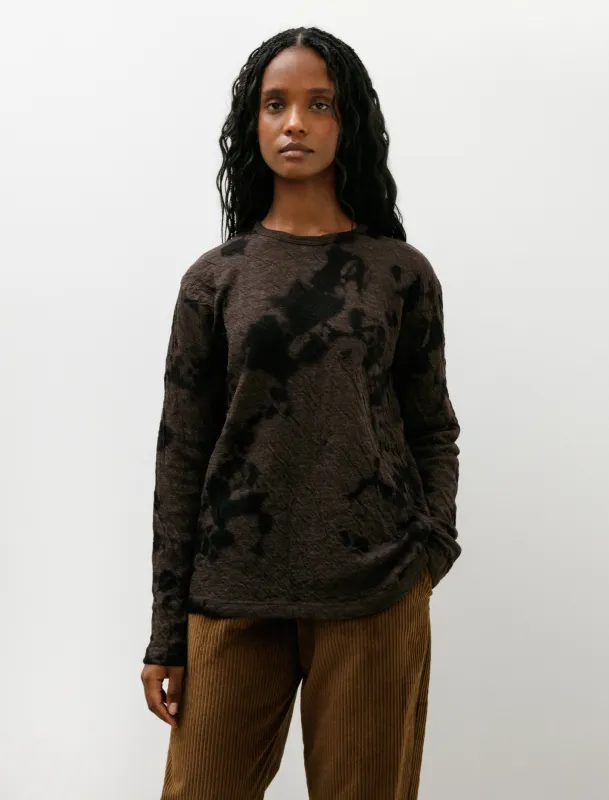 Dual Layered Wool Cotton Jersey LS Madara Shibori Black Raw Umber made by SHOP NEIGHBOR