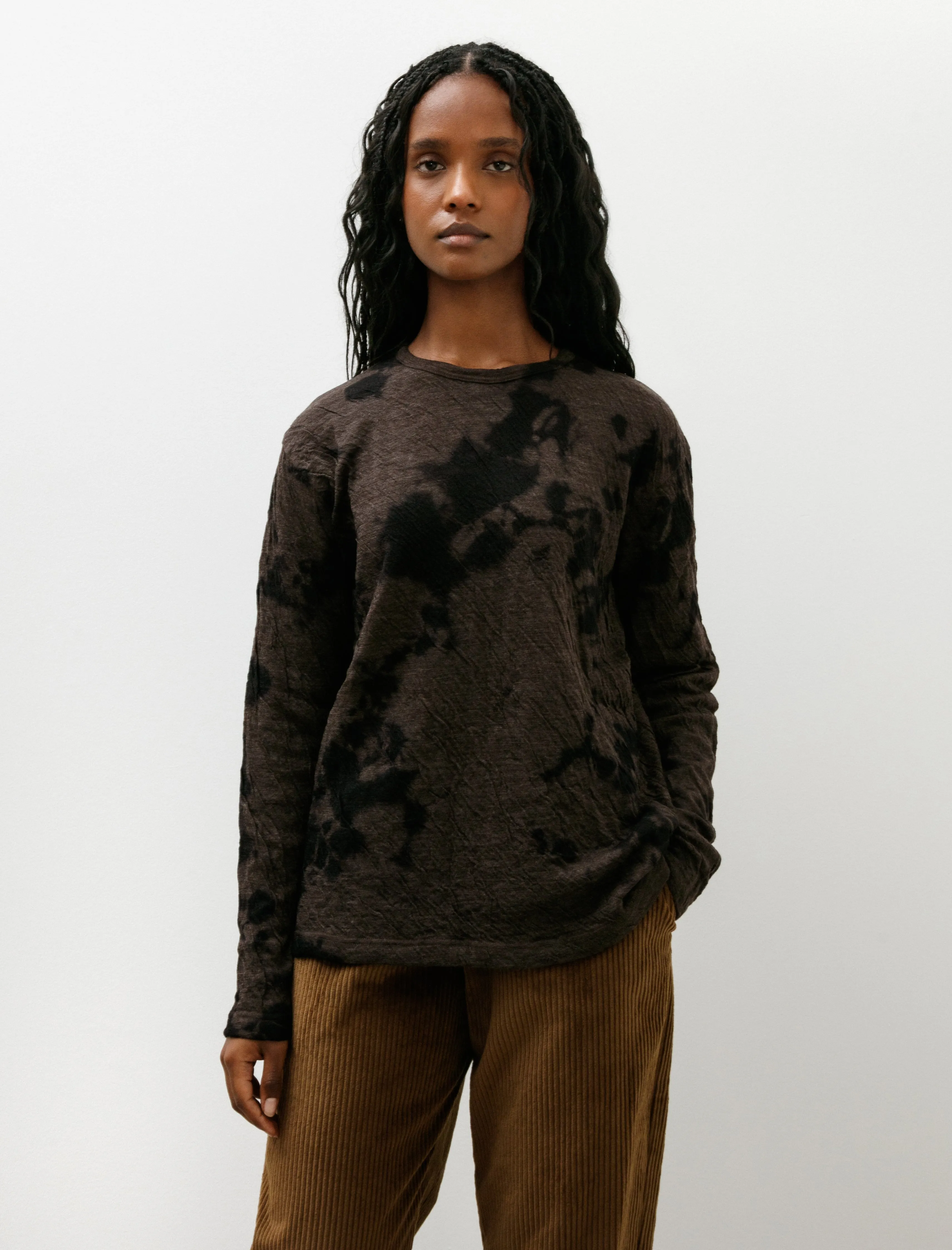Dual Layered Wool Cotton Jersey LS Madara Shibori Black Raw Umber sold by SHOP NEIGHBOR