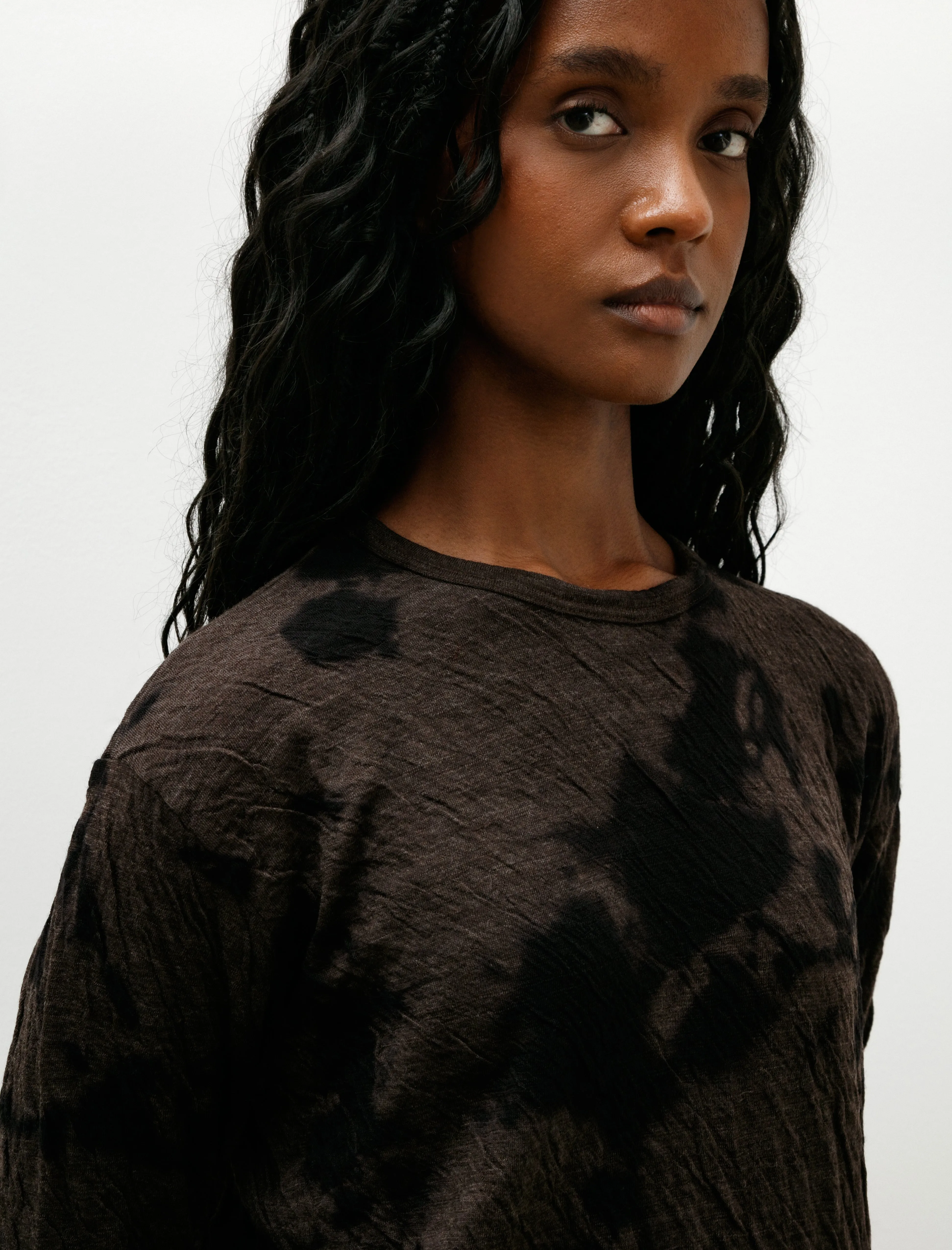 Dual Layered Wool Cotton Jersey LS Madara Shibori Black Raw Umber sold by SHOP NEIGHBOR product image thumbnail 2