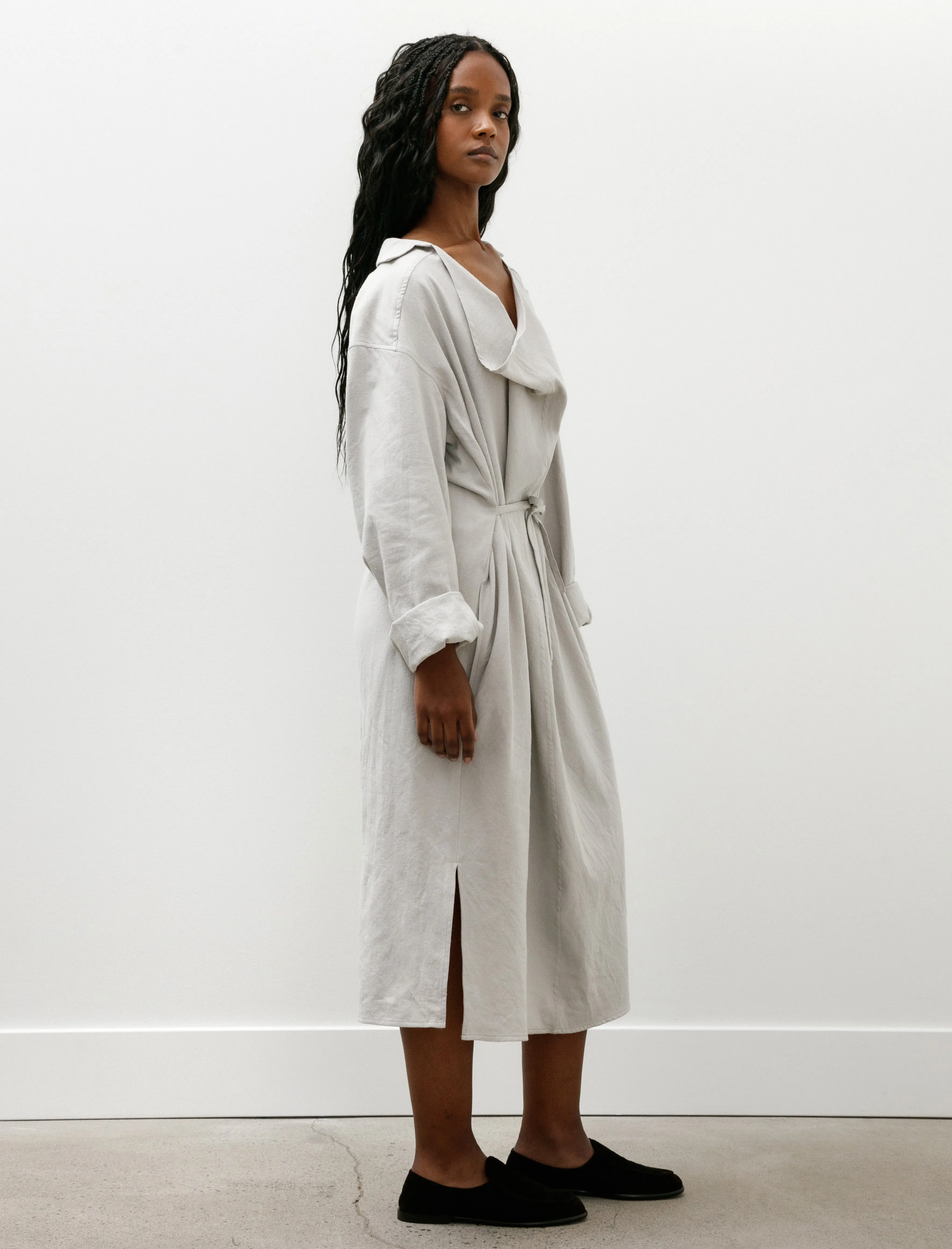 Drape Neck Shirt Dress Raw Cotton Silk Light Grey sold by SHOP NEIGHBOR product image thumbnail 2