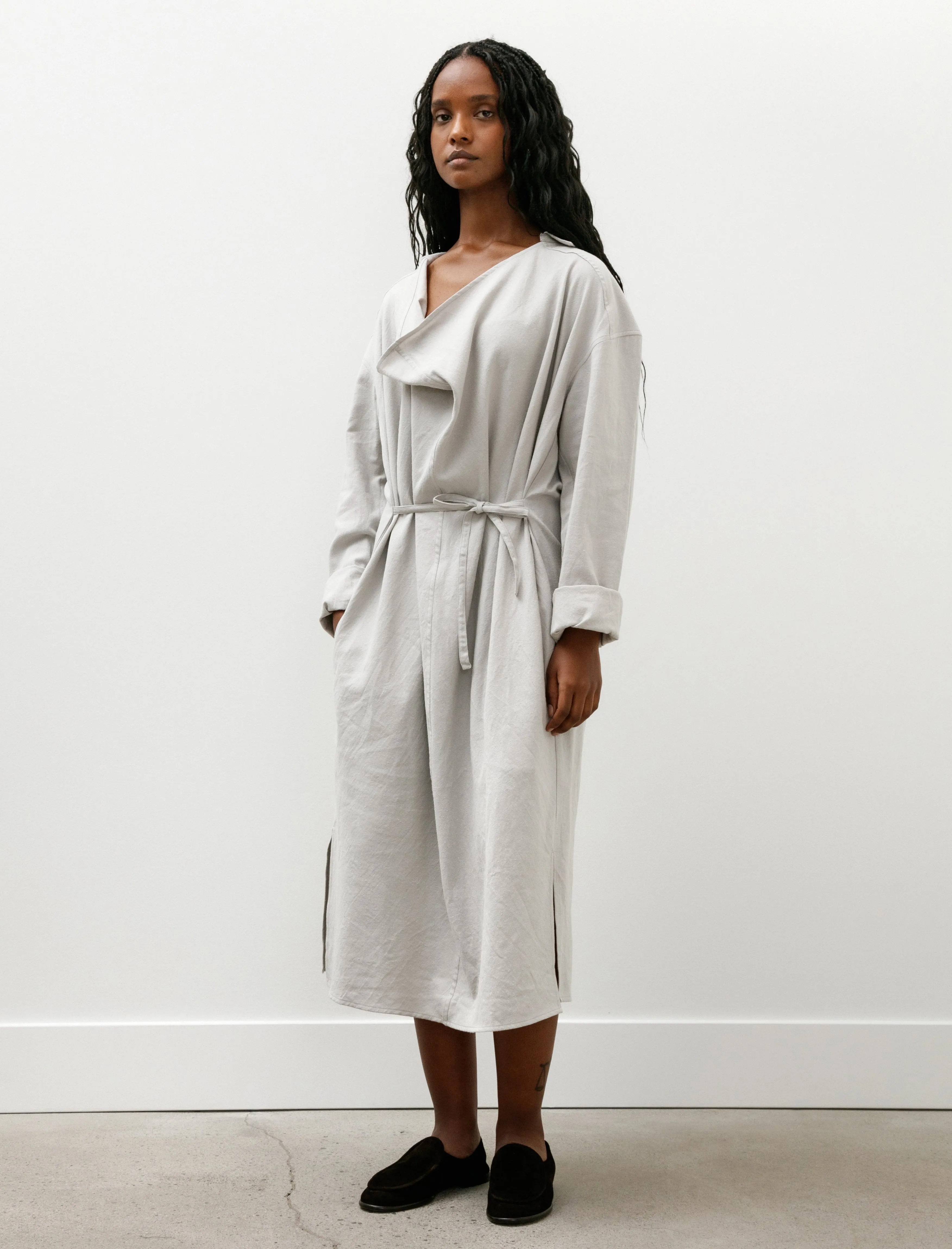 Drape Neck Shirt Dress Raw Cotton Silk Light Grey sold by SHOP NEIGHBOR