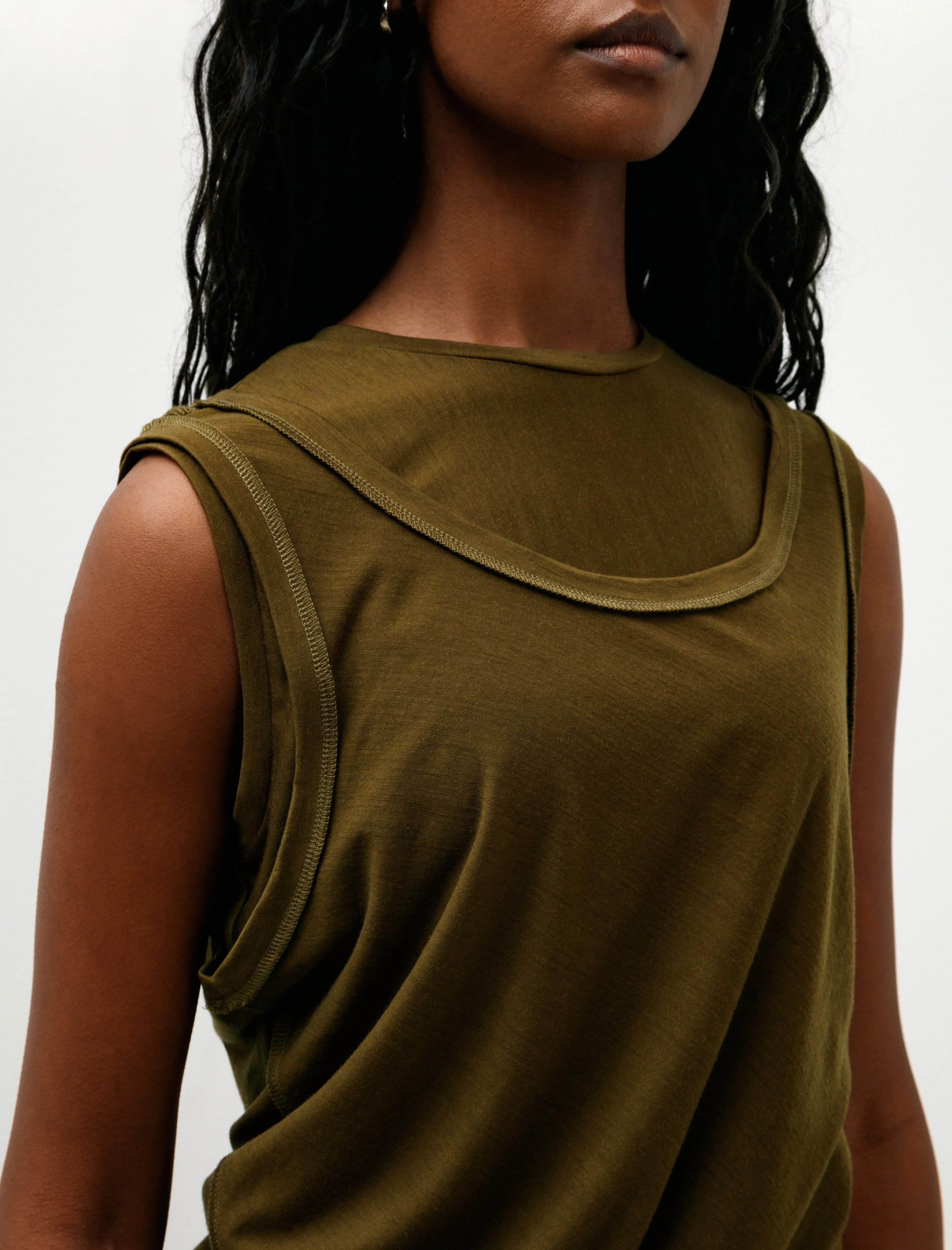 Double Layered Tank Merino Wool Olive sold by SHOP NEIGHBOR product image thumbnail 2