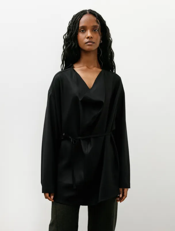 Drape Neck Shirt Wool Black made by SHOP NEIGHBOR